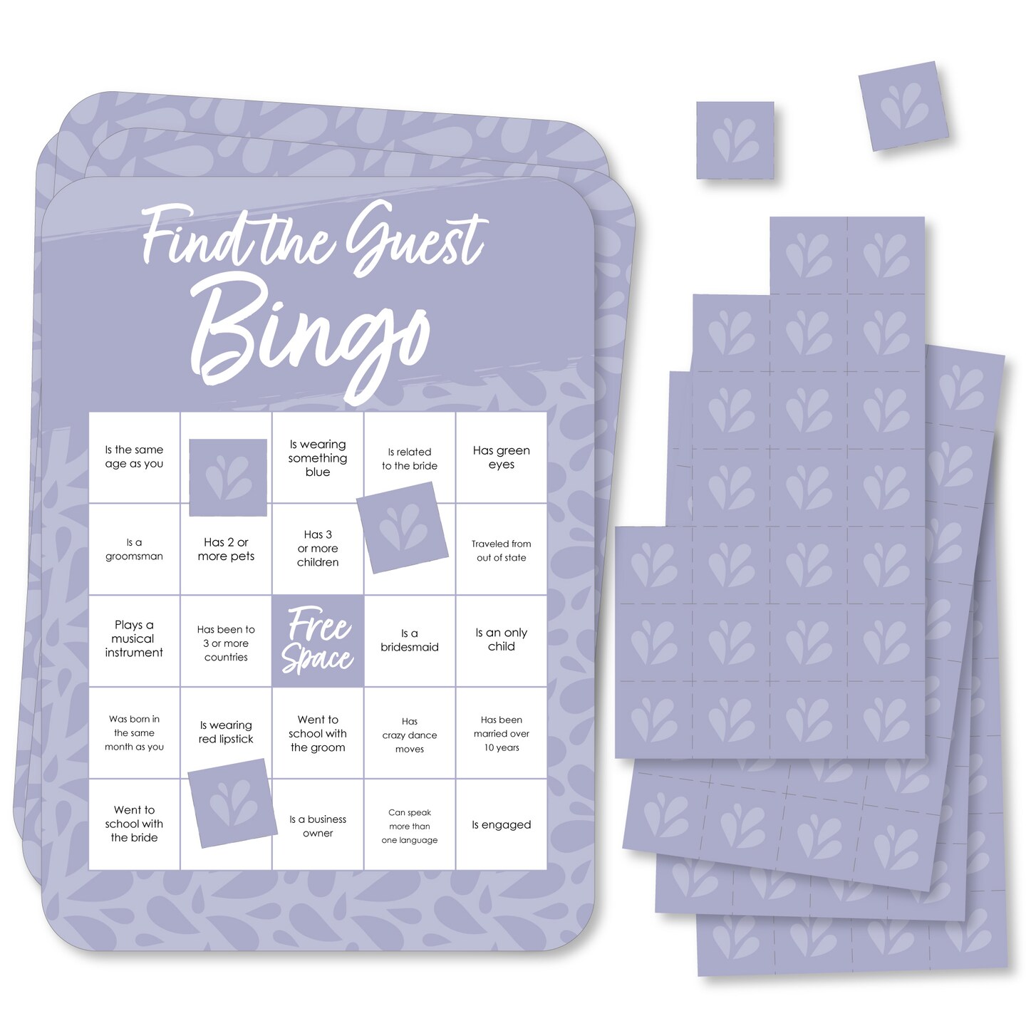 Big Dot of Happiness Purple Elegantly Simple - Find the Guest Bingo Cards and Markers - Wedding &#x26; Bridal Shower Bingo Game  Set of 18