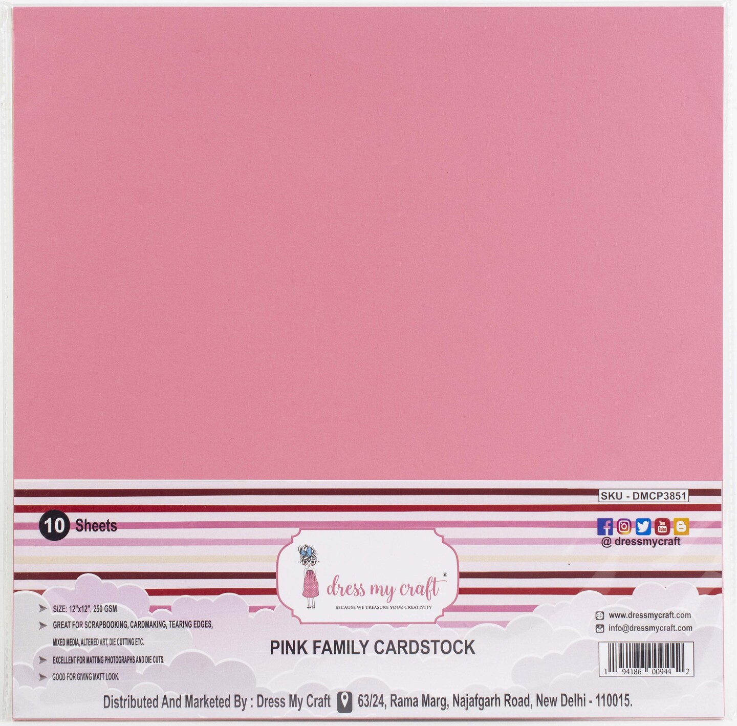 Dress My Craft Smooth Cardstock 250Gsm 12"X12" 10/Pkg-Pink Family