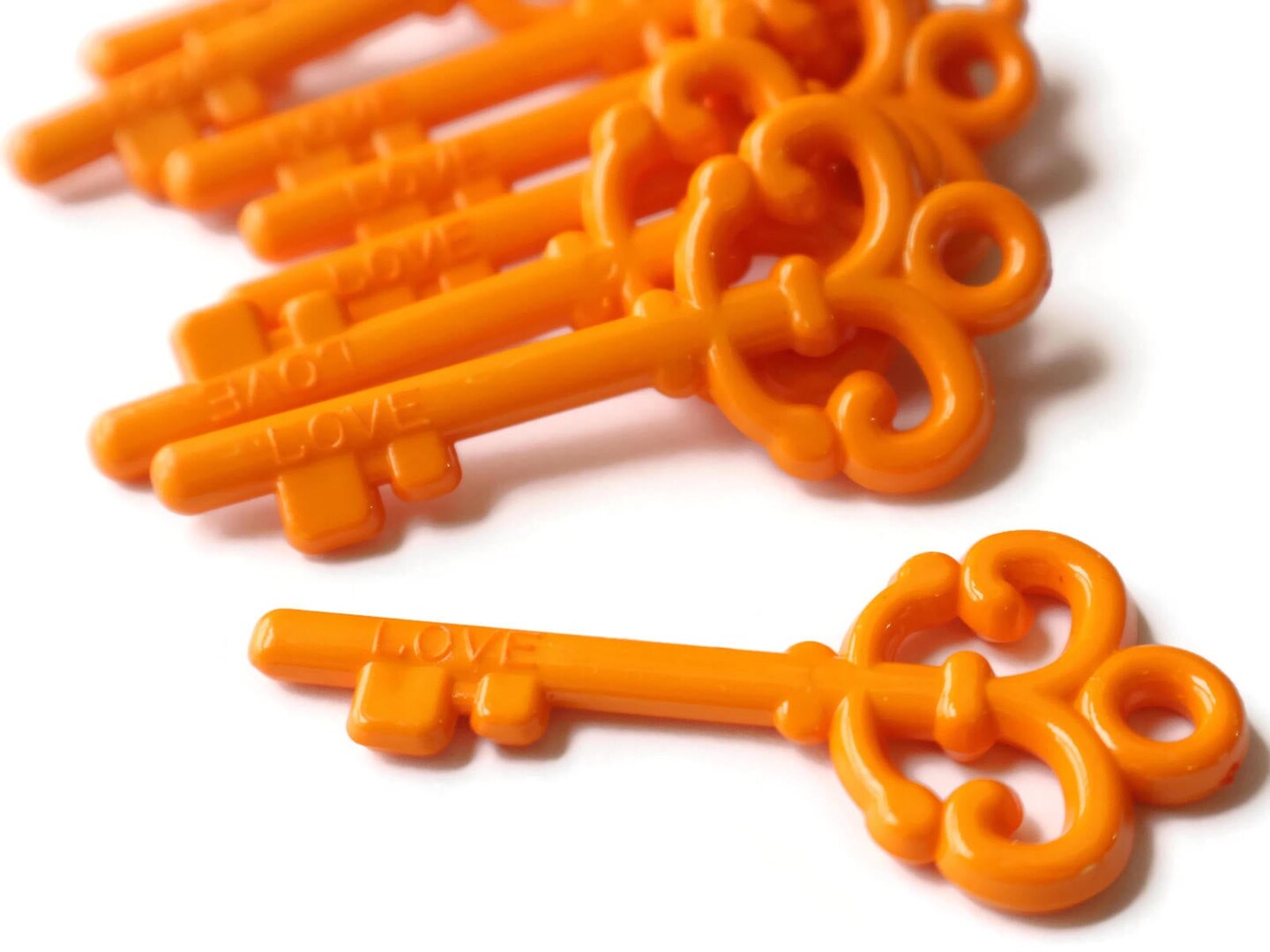 8 62mm Orange Skeleton Key Charms - Plastic Key Pendants
