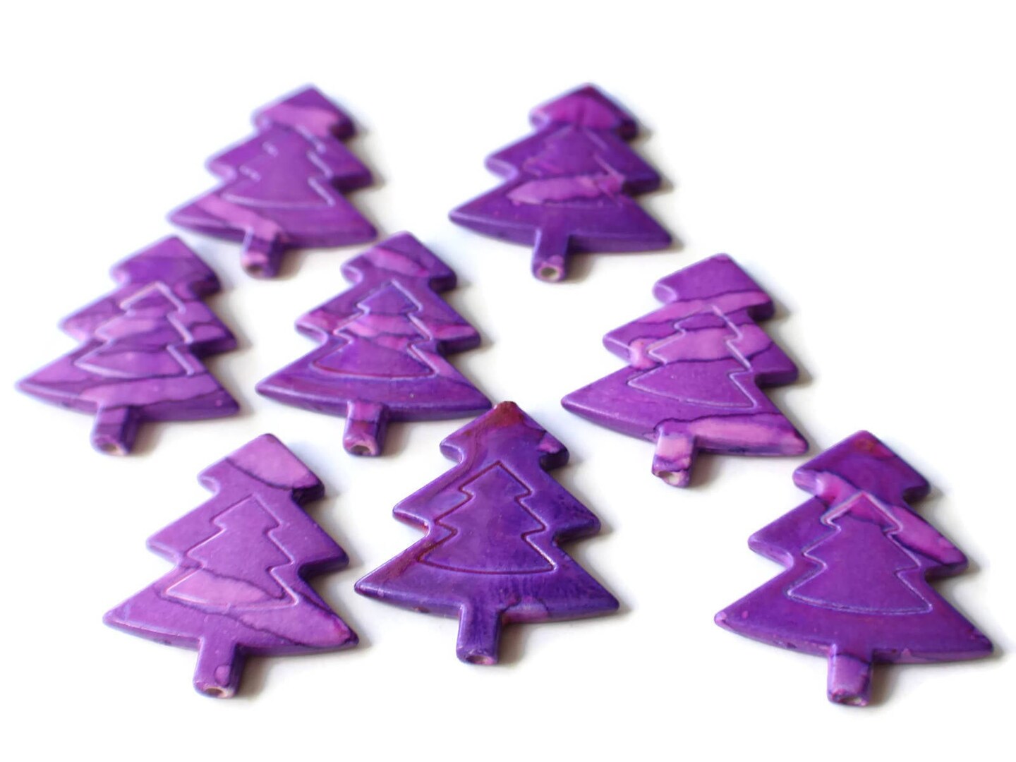 8 32mm Purple Plastic Pine Tree Beads - Christmas Tree Beads