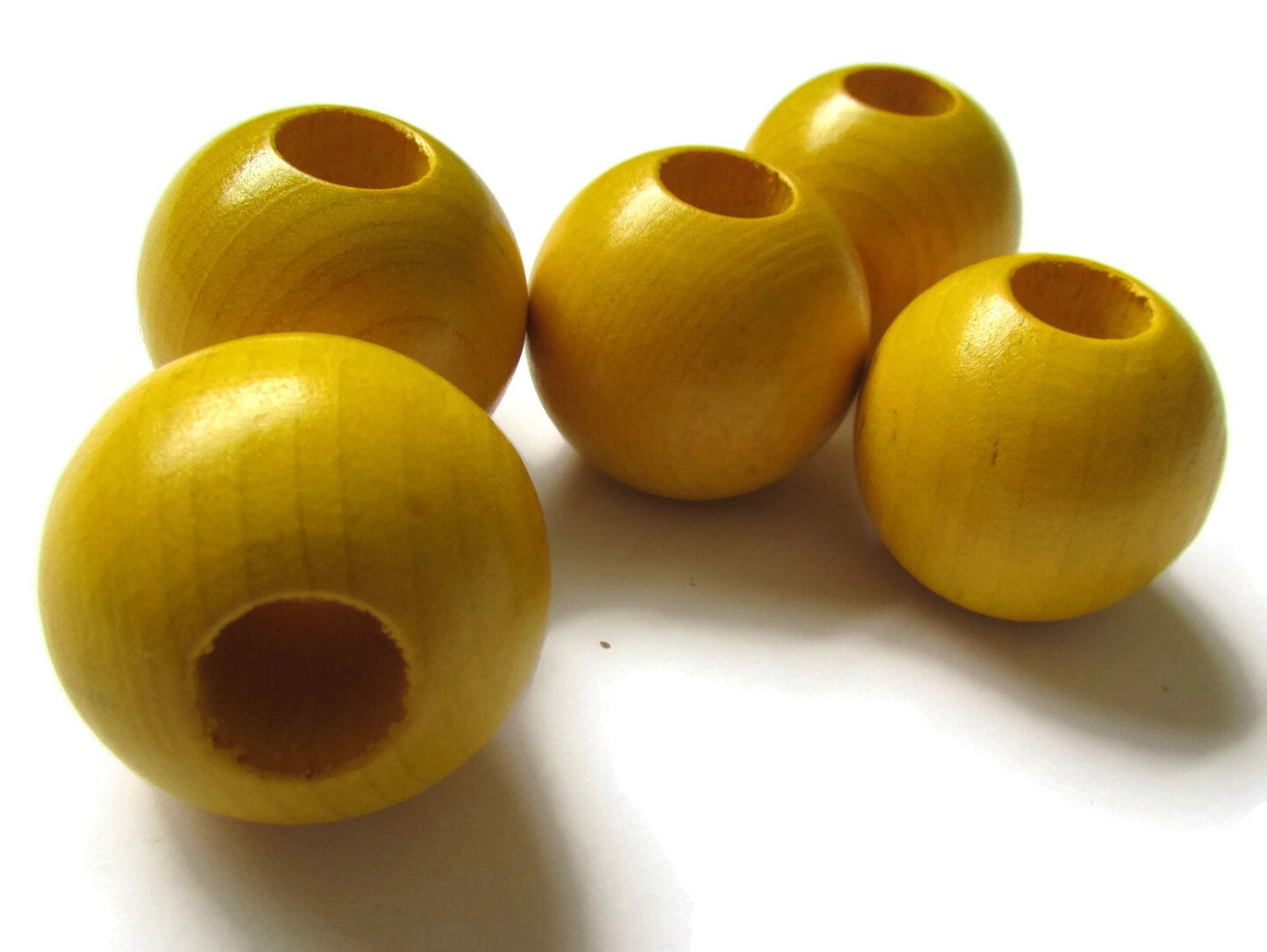 5 25mm Round Yellow Vintage Wood Beads Wooden Large Hole Macrame Beads