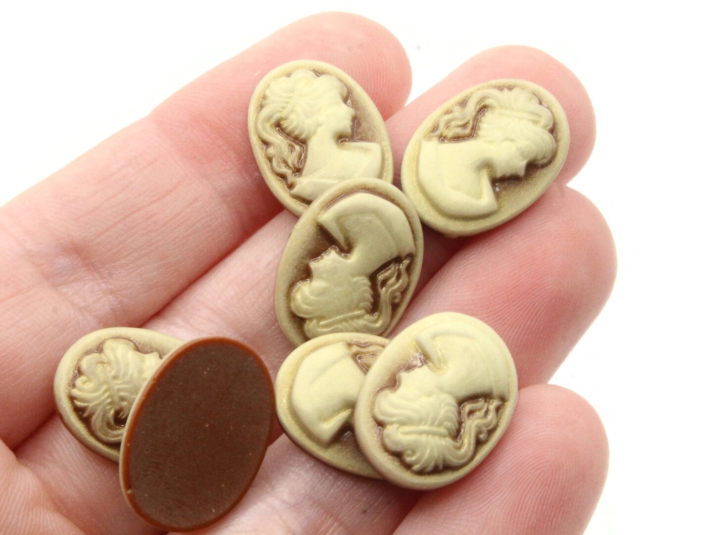 10 18mm x 13mm Brown Resin Oval Greek Style Woman's Face Cameo Cabochons
