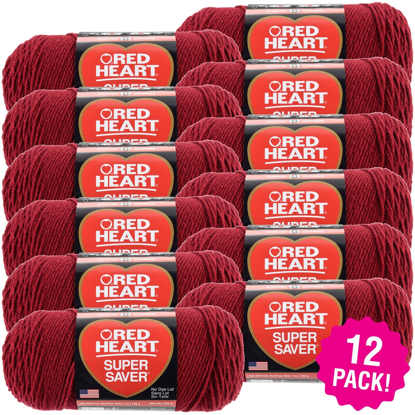 Multipack of 12 - Red Heart Super Saver Yarn-Burgundy