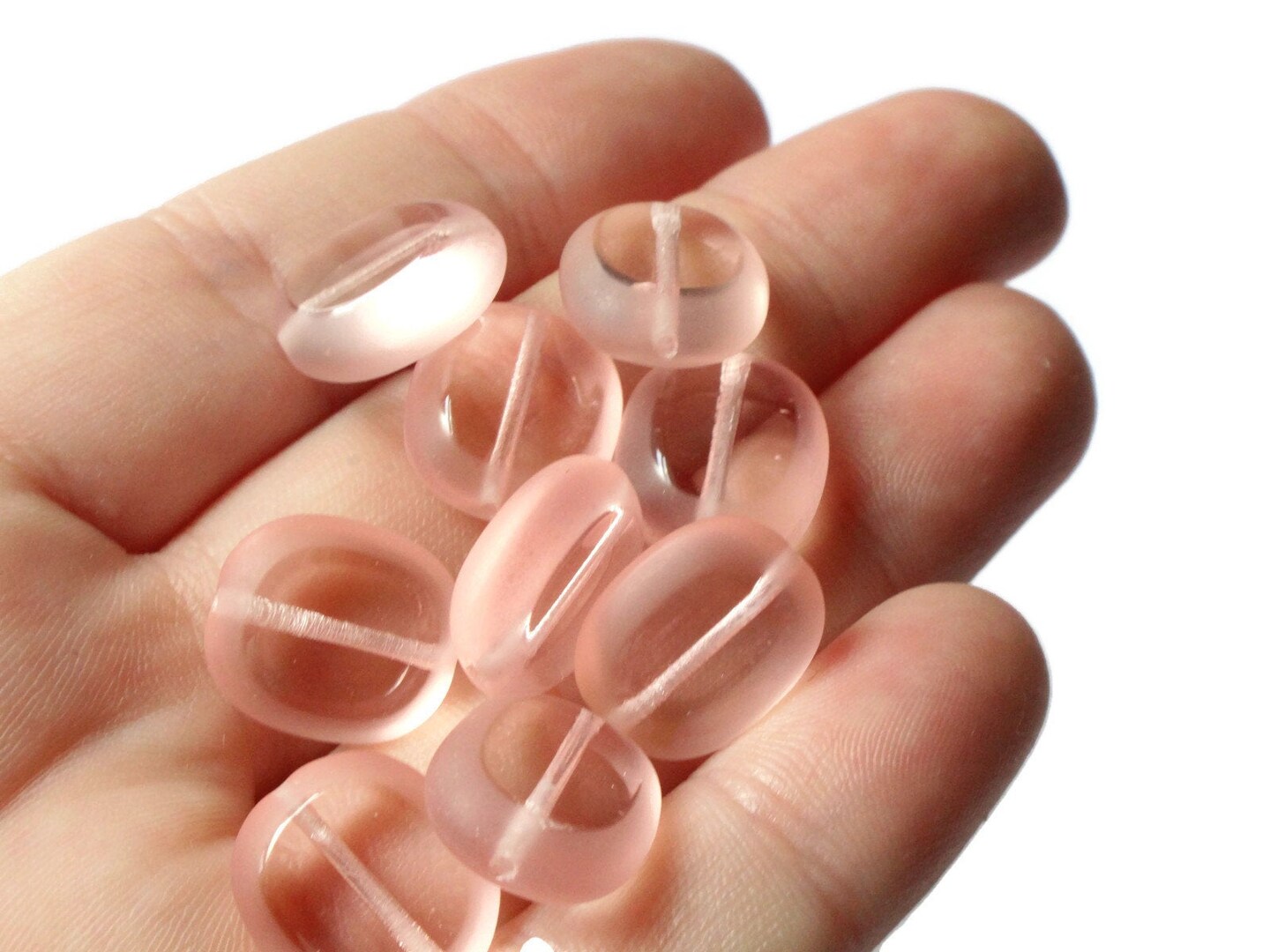 10 14mm x 12mm Pink Pressed Glass Beads Vintage Czech Flat Oval Beads