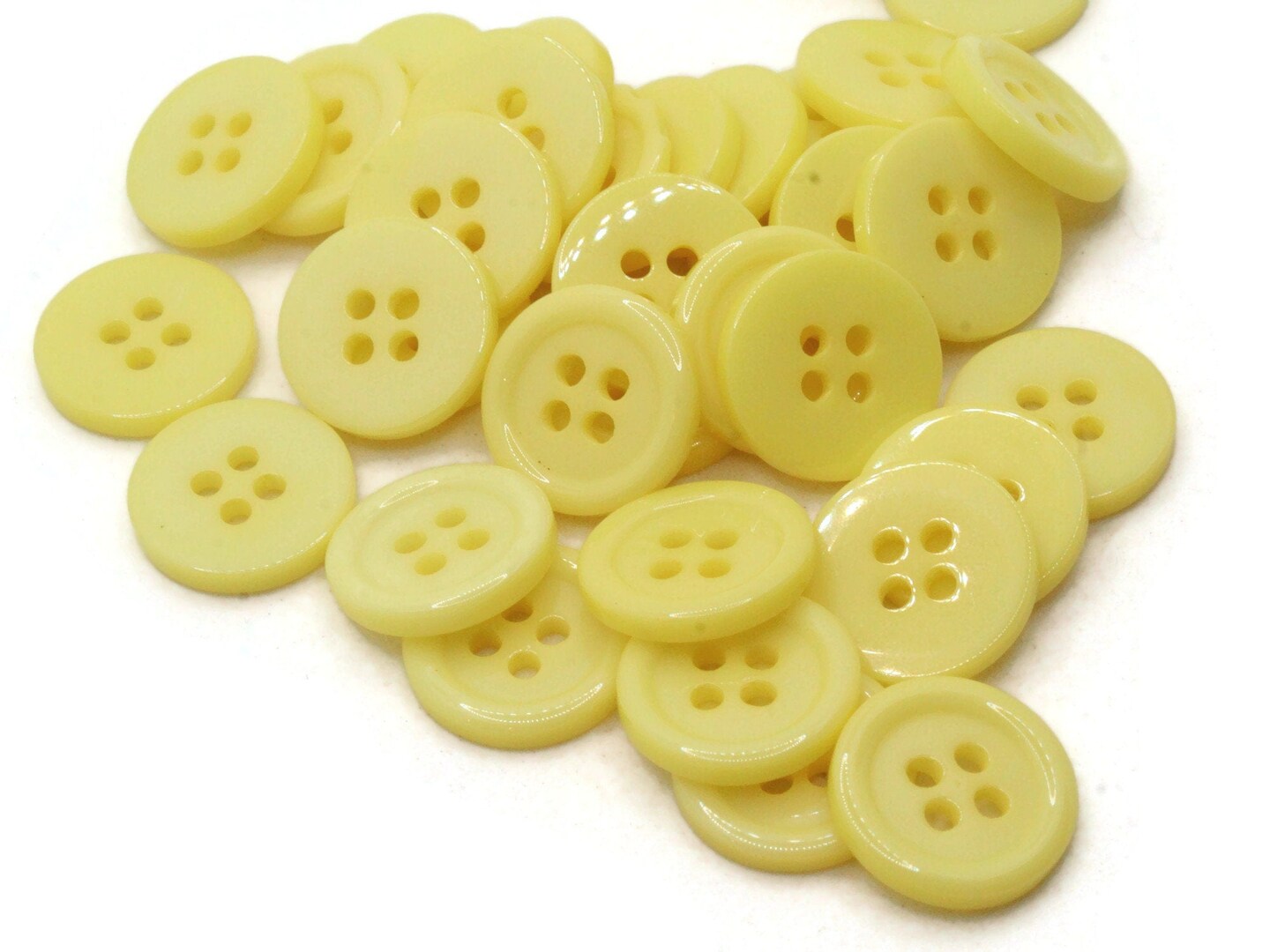 36 15mm Yellow Flat Round Plastic Four Hole Buttons