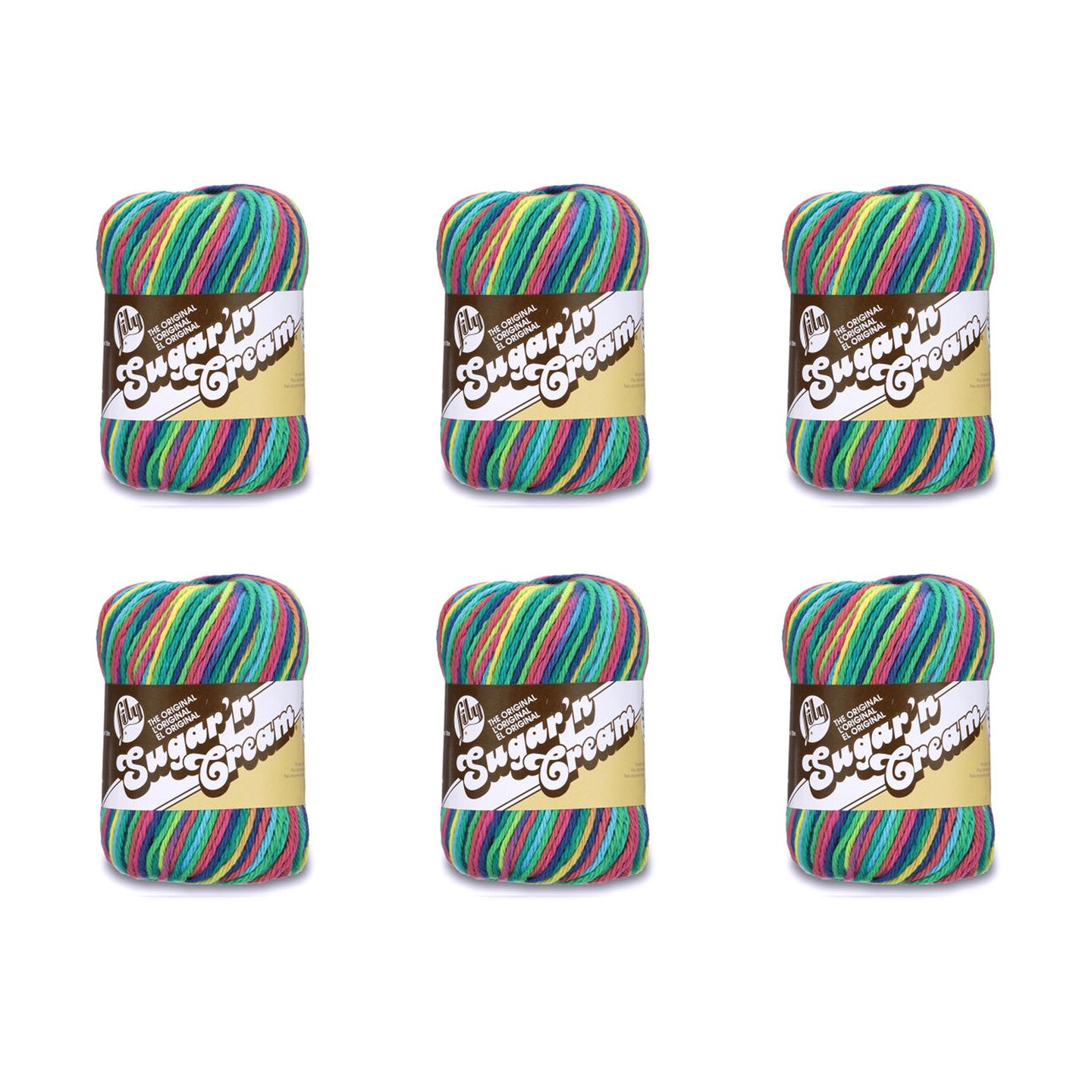Lily Sugar&#x27;N Cream Super Size Psychedelic Yarn - 6 Pack of 85g/3oz - Cotton - 4 Medium (Worsted) - 150 Yards - Knitting/Crochet