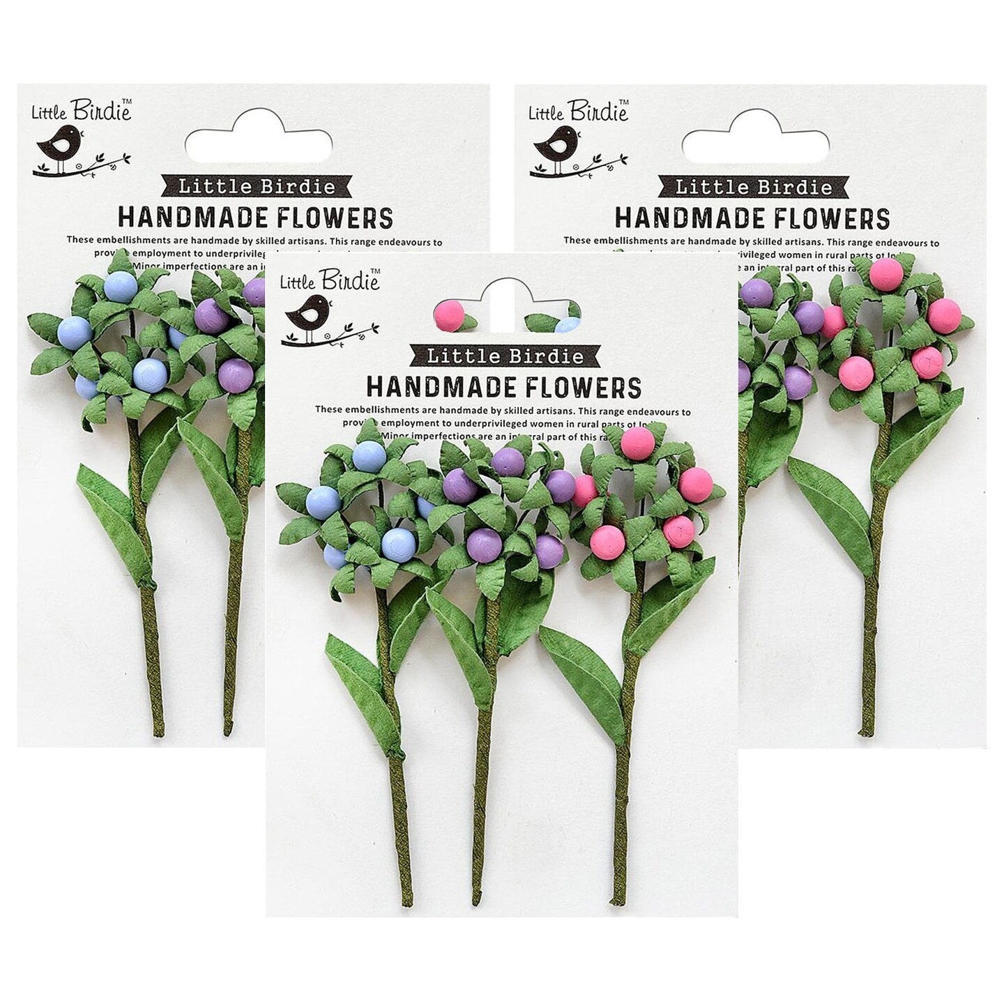 Pack of 3 - Little Birdie Berry Branch 3/Pkg-Birds And Berries