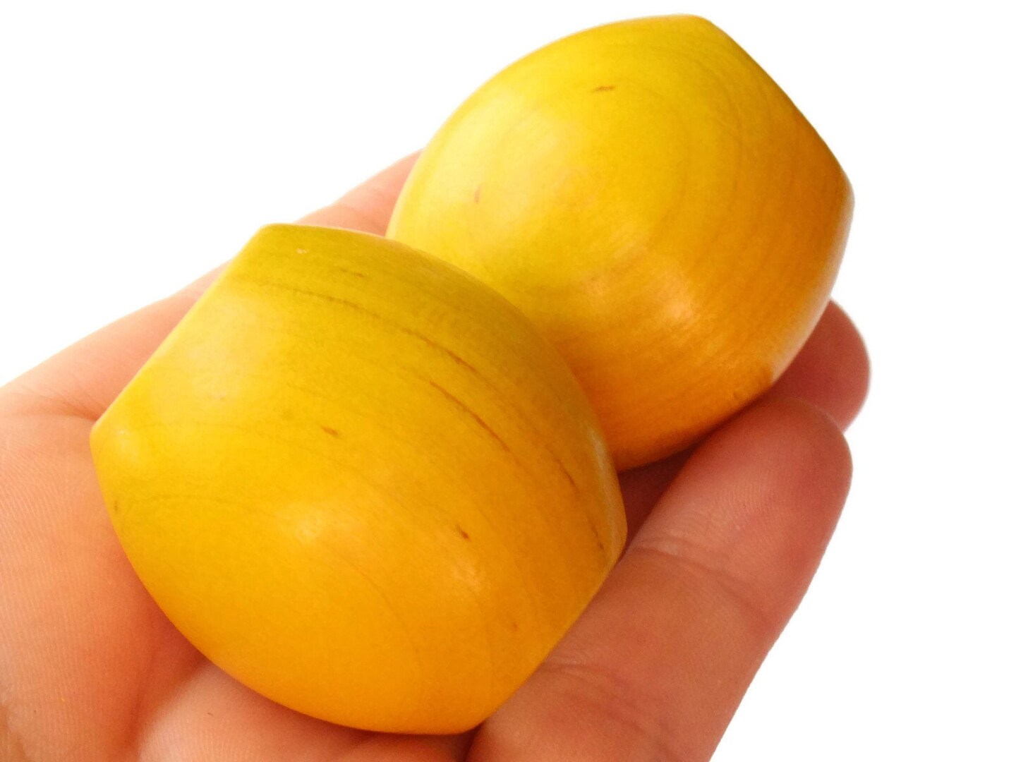 2 36mm Yellow Wood Oval Large Hole Beads Vintage Wooden Barrel Beads Chunky Macrame Beads