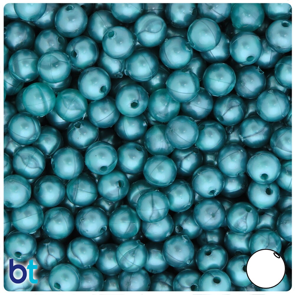 BeadTin Teal Pearl 8mm Round Plastic Craft Beads (300pcs)