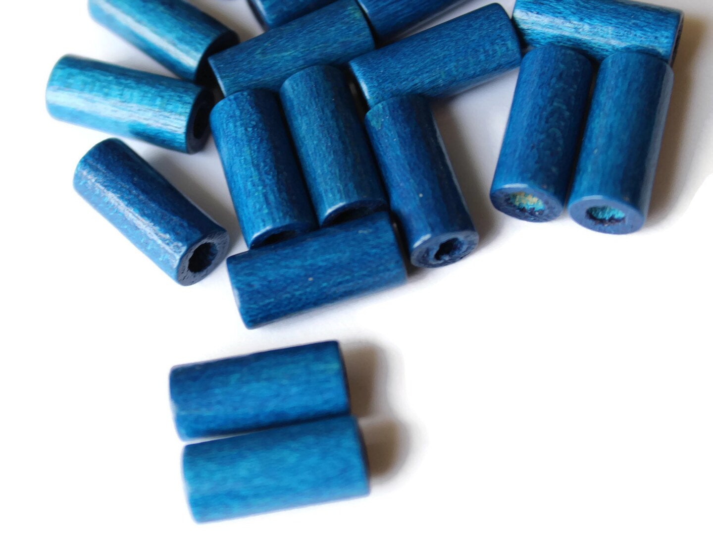 24 18mm Blue Tube Beads Vintage Wood Beads Wooden Beads