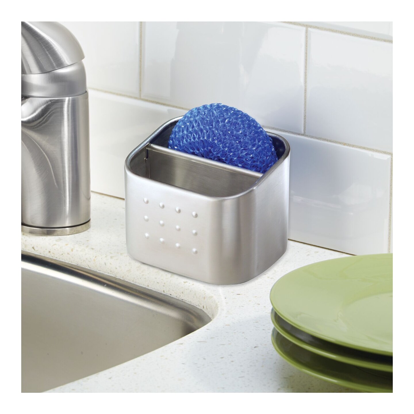 mDesign Metal Kitchen Sink Storage Caddy, Soap / Sponge Holder