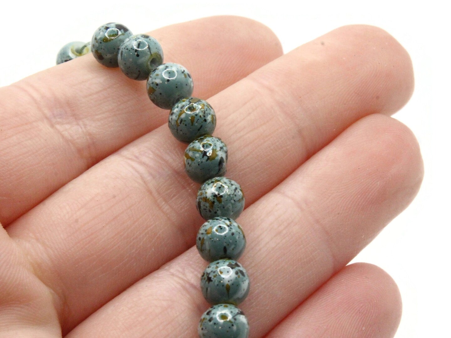 68 6mm Blue Gray  Splatter Paint Smooth Round Glass Beads