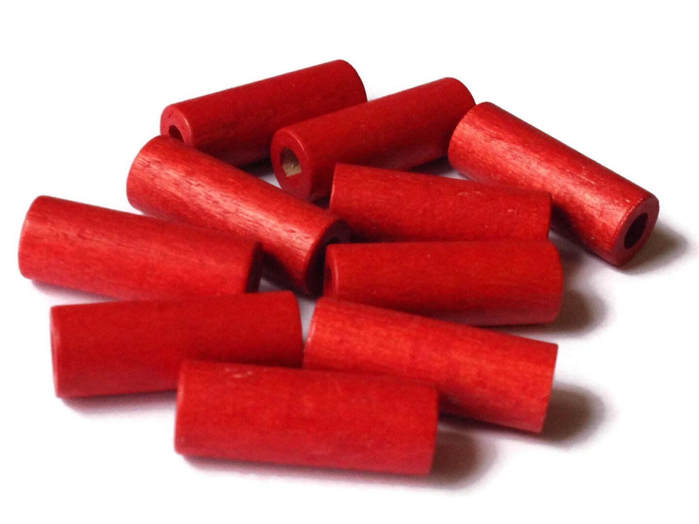 10 26mm Red Wood Tube Beads 1 Inch Vintage Beads Long Loose Wooden Beads bK2