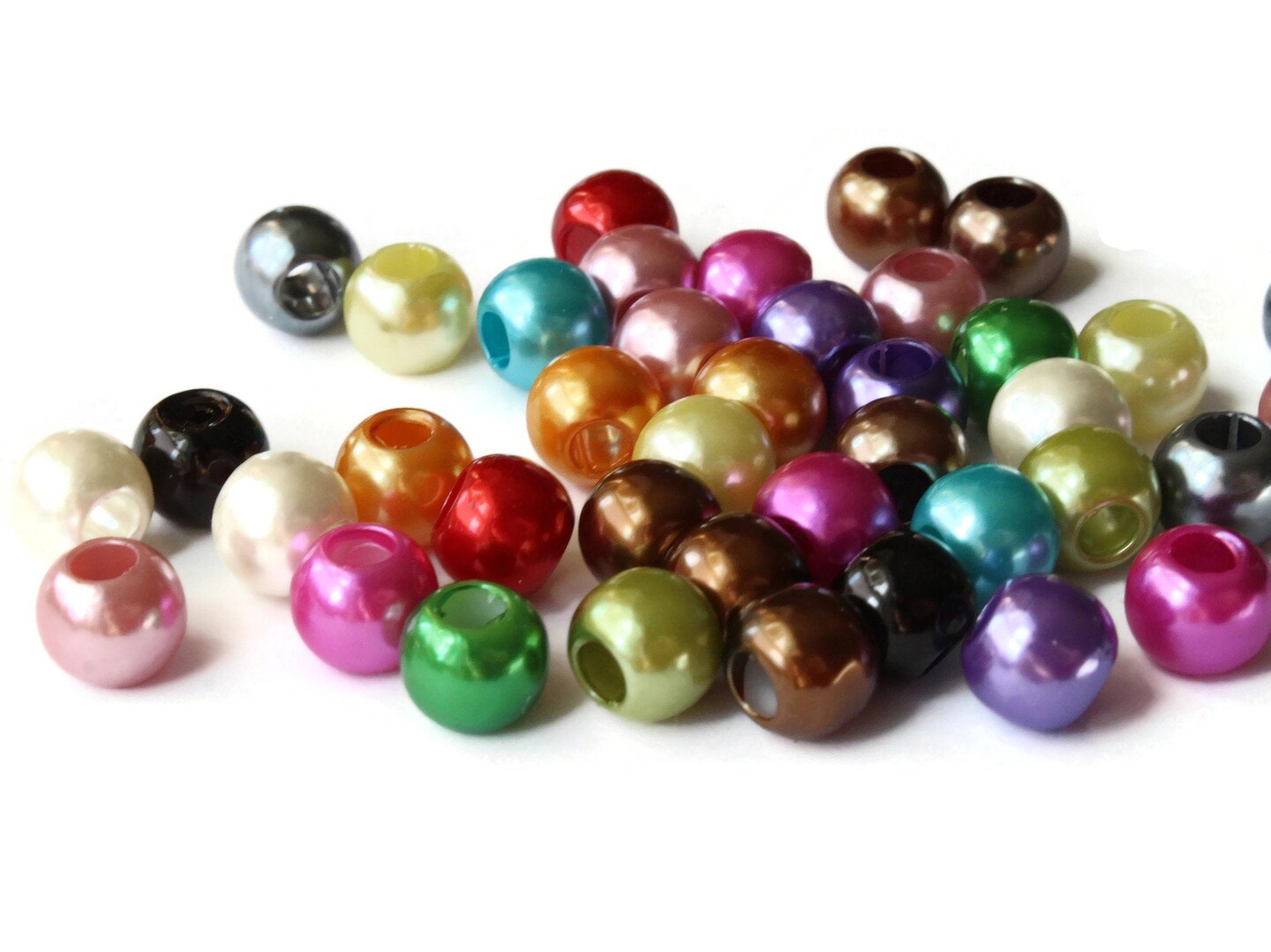 40 12mm Large Hole Pearls Mixed Color Faux Pearl Beads bN1