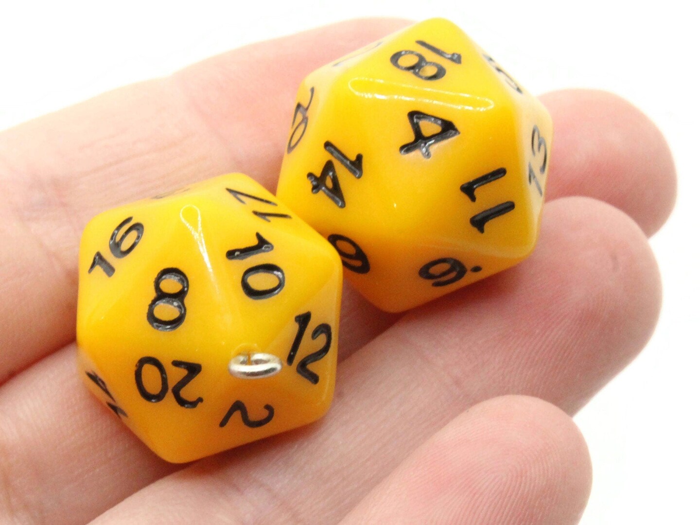 2 20mm Yellow Resin D20 20 Sided Dice Charms
