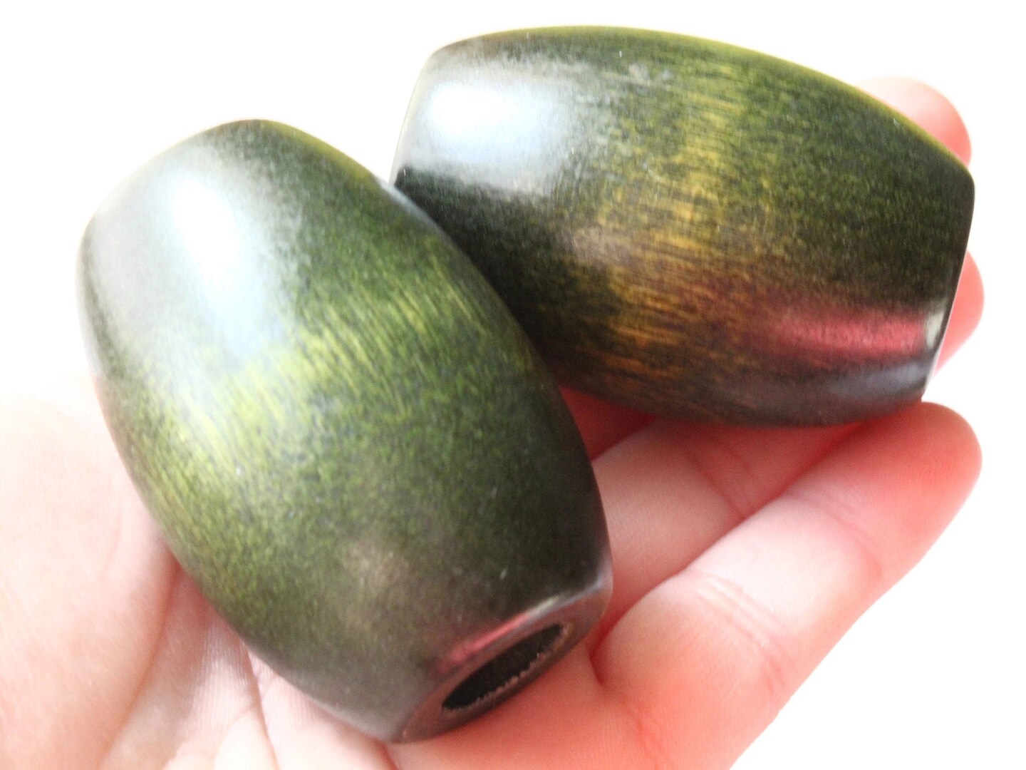 2 53mm Ridiculously Huge Dark Green Barrel Beads - Vintage Wooden Macrame Beads