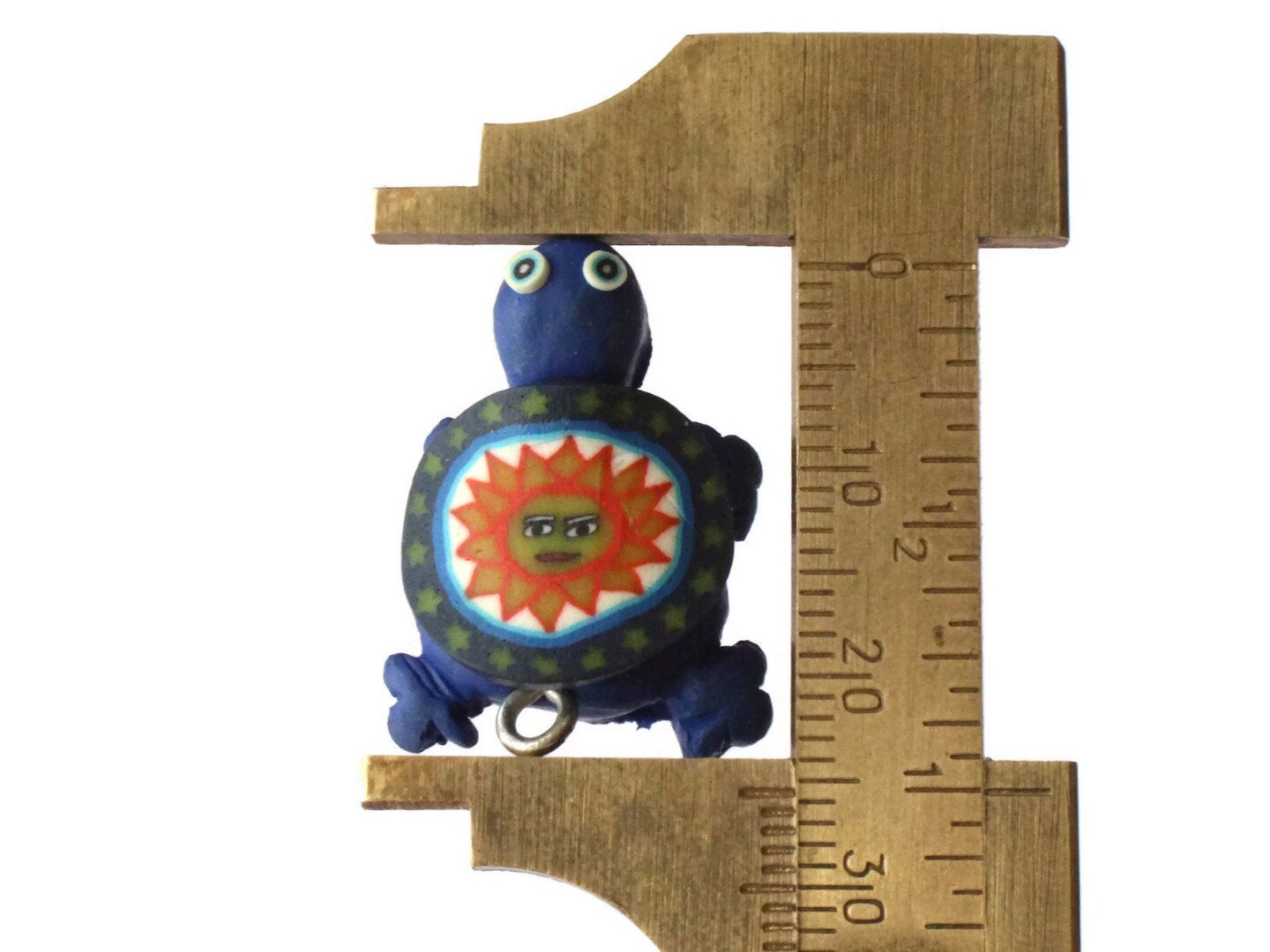 4 Blue Turtles with Sun on the Shell Turtle Charms Tortoise Links Polymer Clay Turtle Beads