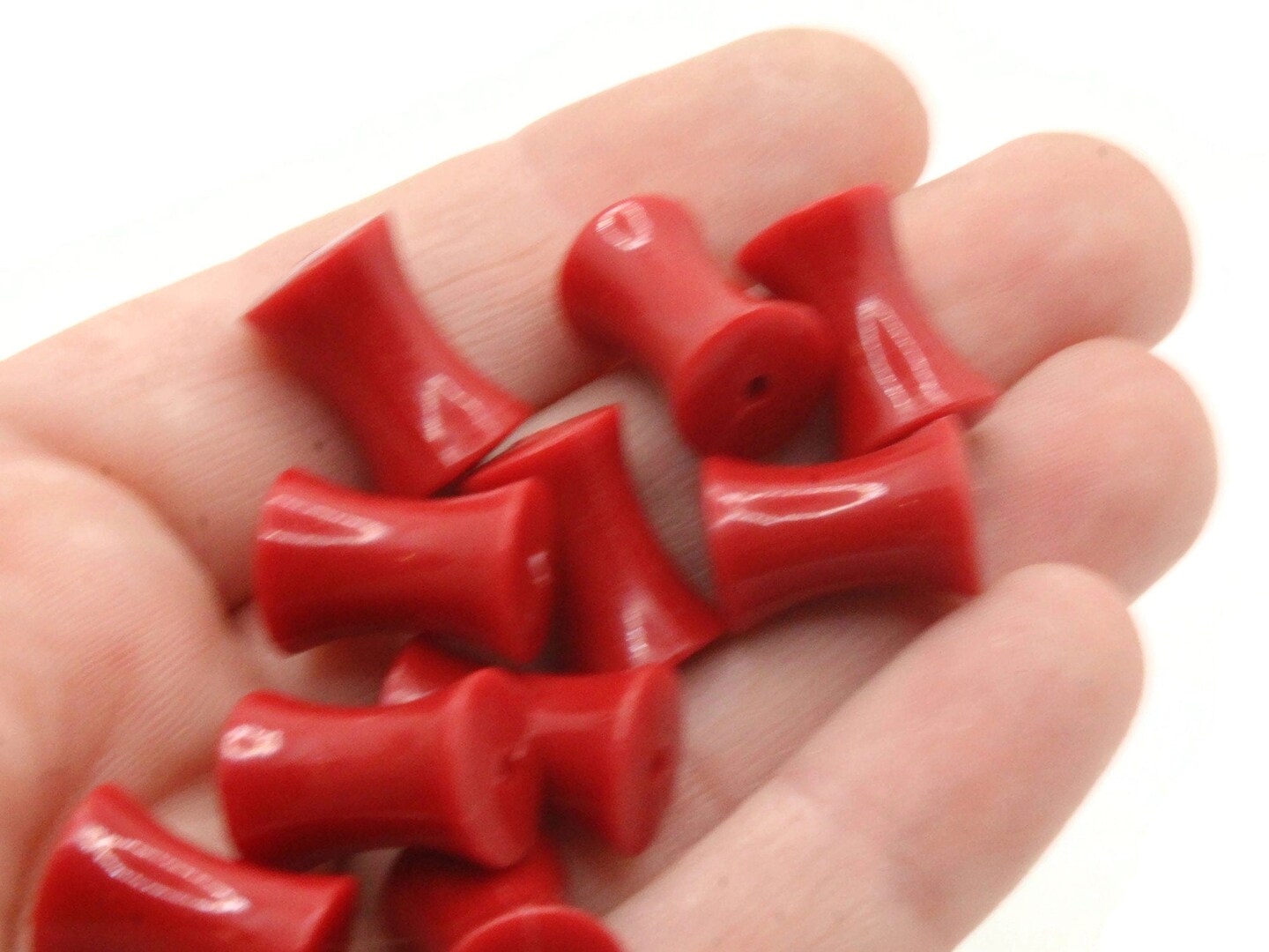 16 15mm Red Hourglass Tapered Tube Vintage Plastic Beads