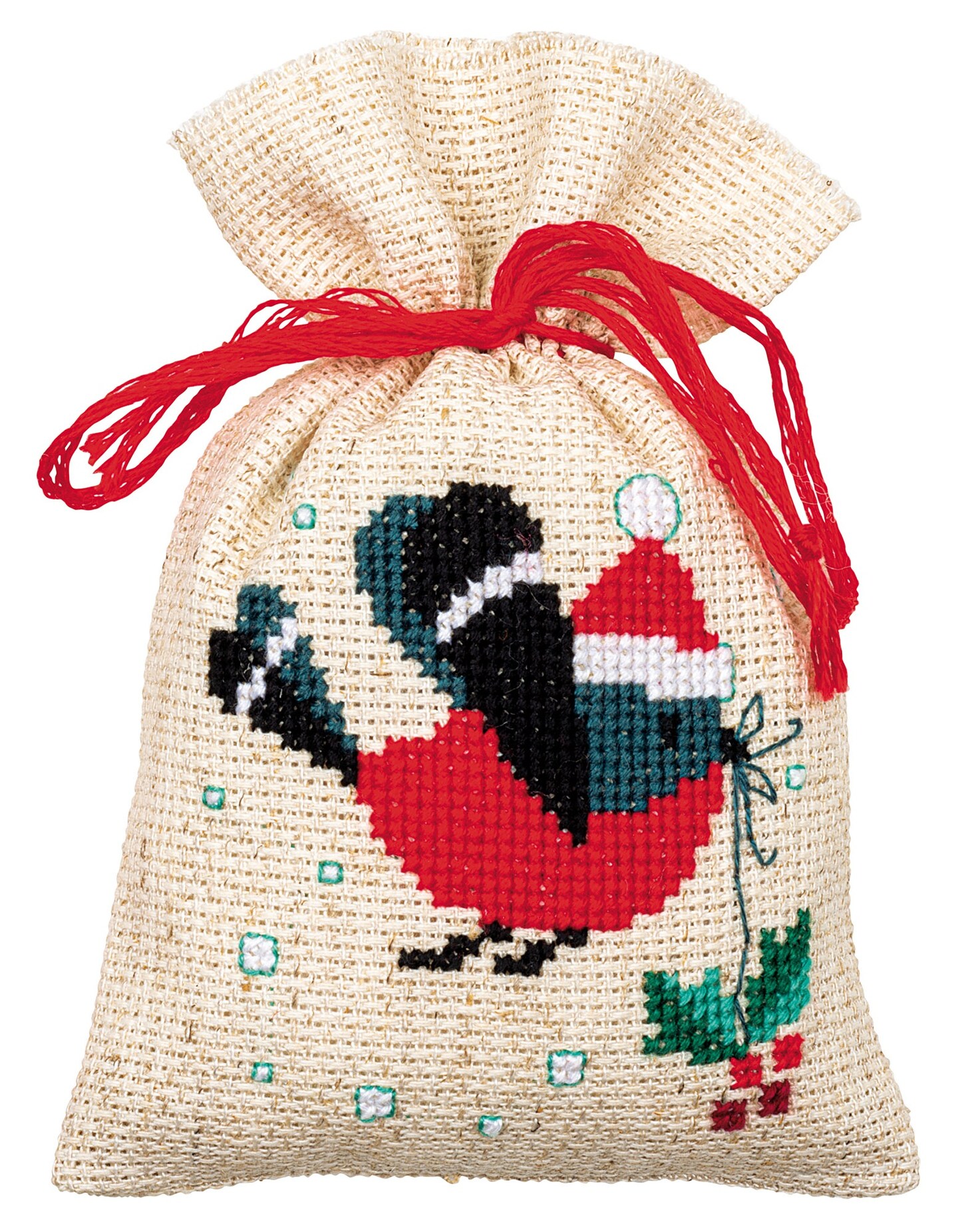 Vervaco Counted Cross Stitch Sachet Bags Kit 3.2X4.8 3/Pkg-Christmas Bird and House (18 Count)