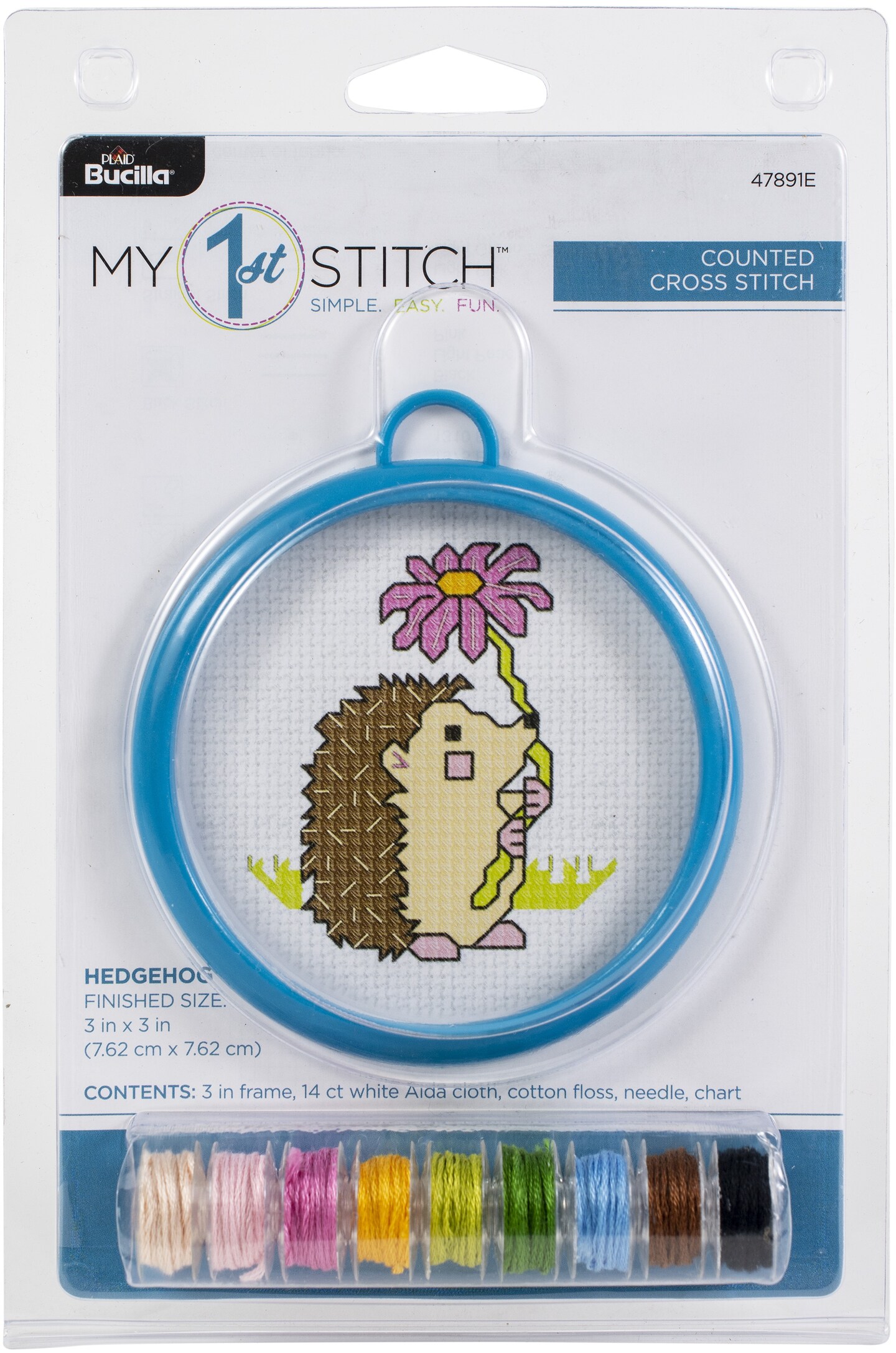 Bucilla/My 1st Stitch Mini Counted Cross Stitch Kit 3&#x22; Round-Hedgehog (14 Count)