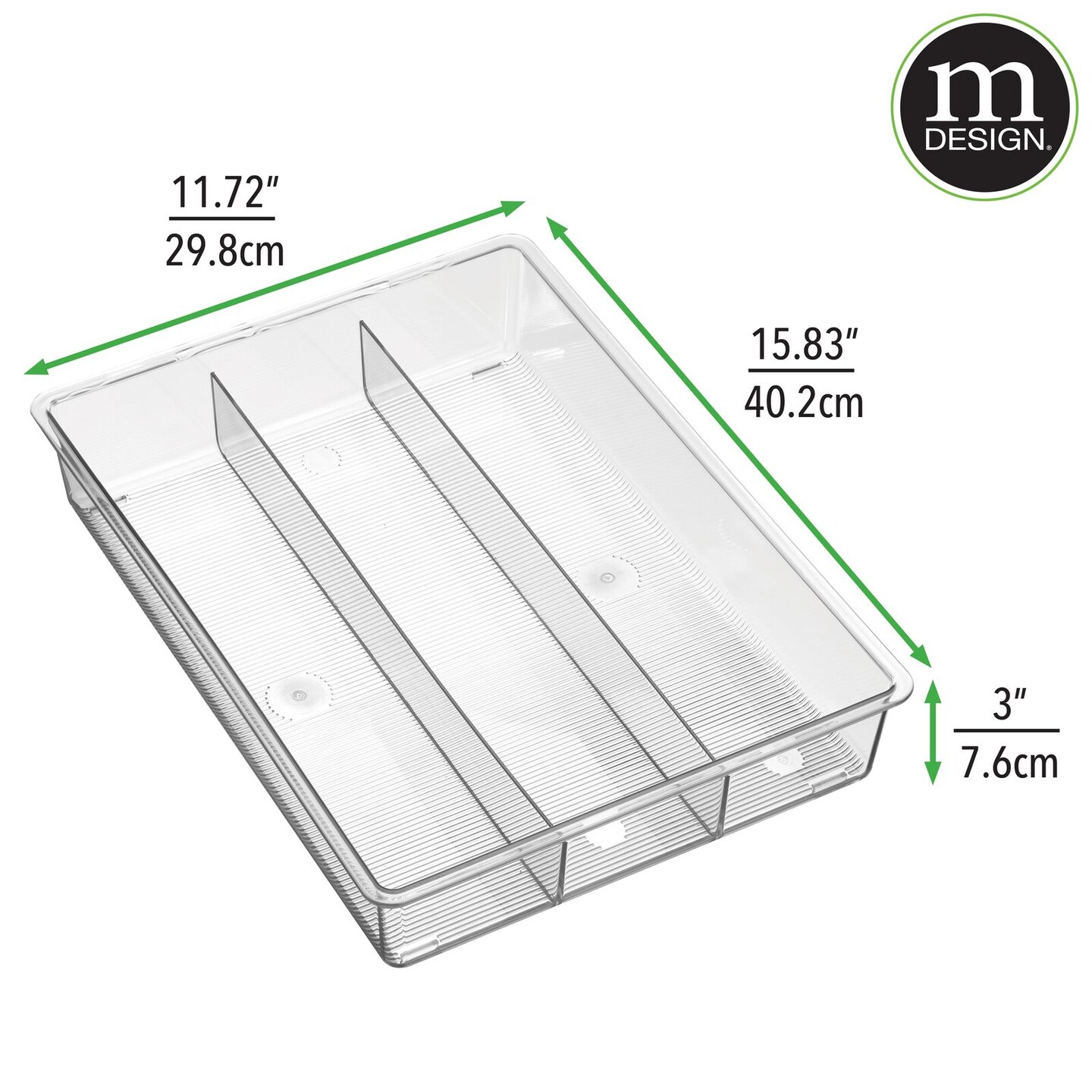 mDesign Plastic 3-Section In-Drawer Kitchen Utensil Organizer Tray