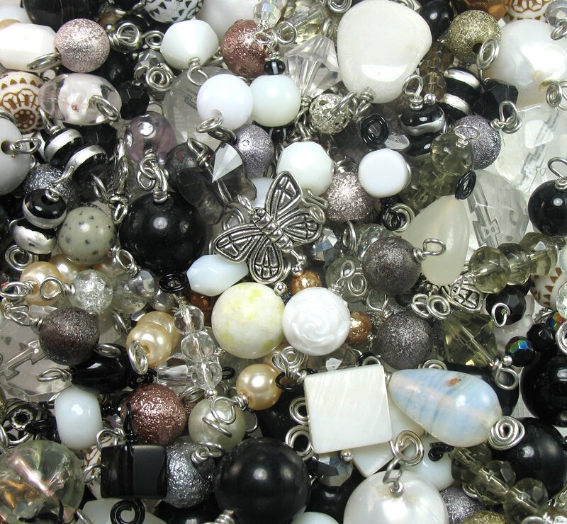 100 Bead Charms Grab Bag, Bulk Dangles in Black &#x26; White, Adorabilities