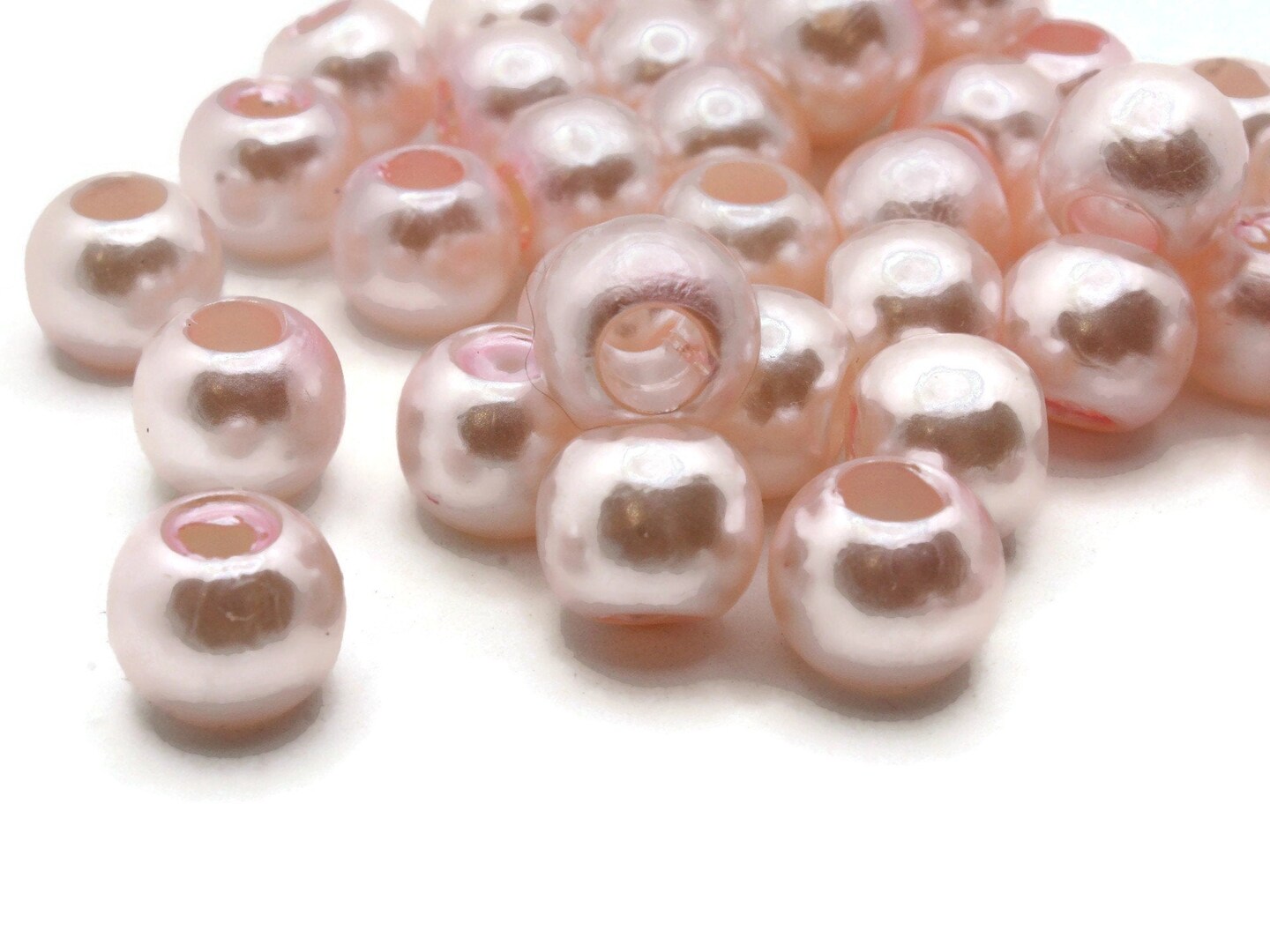 40 12mm Large Hole Blush Pink Plastic Pearl Beads