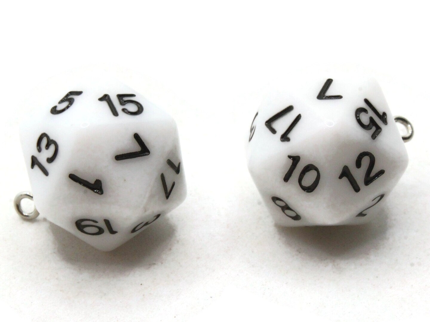 2 20mm White Resin D20 20 Sided Dice Charms