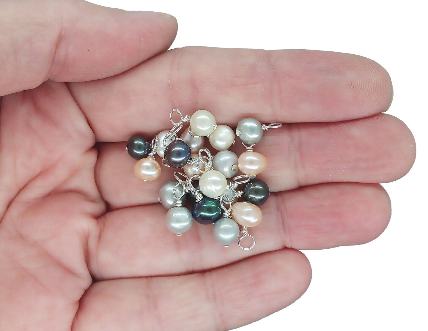 Small Colored Pearl Charms, 20 pieces, 5mm-6mm Freshwater Pearls in White Peach Gray and Black, Adorabilities