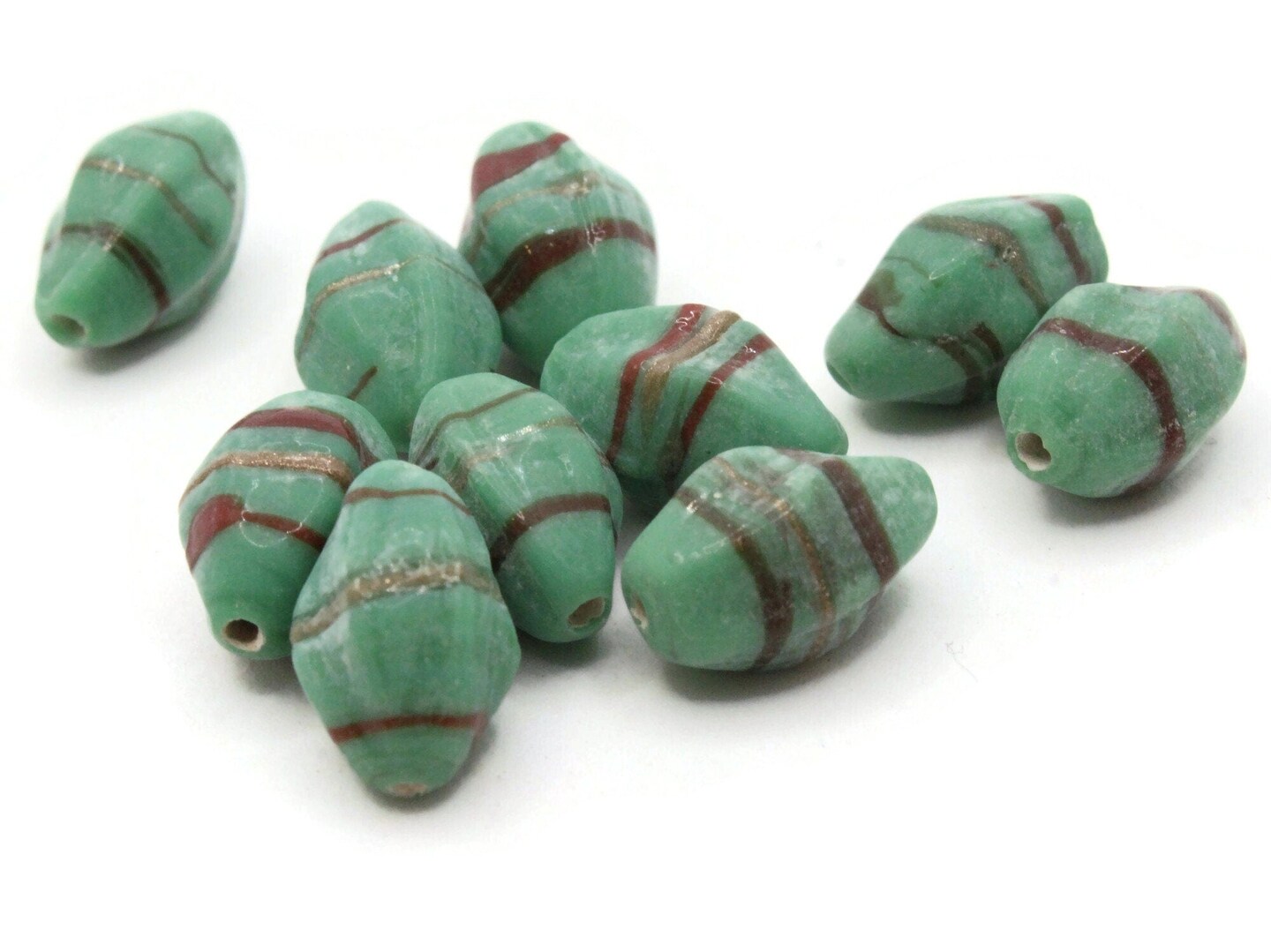 10 15mm Teal Green Ridged Oval Striped Glass Beads Michaels