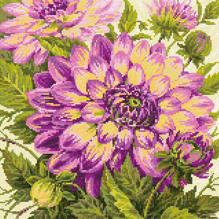RIOLIS Diamond Mosaic Embroidery Kit 15.75&#x22;X15.75&#x22;-Dahlias