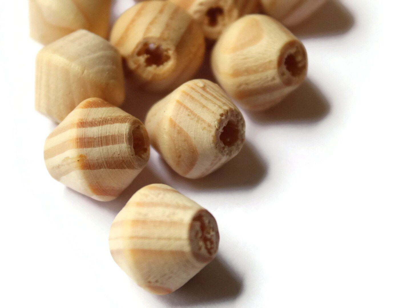 20 16mm Light Brown Wood Bicone Beads Large Wooden Beads Natural Wood Grain Beads