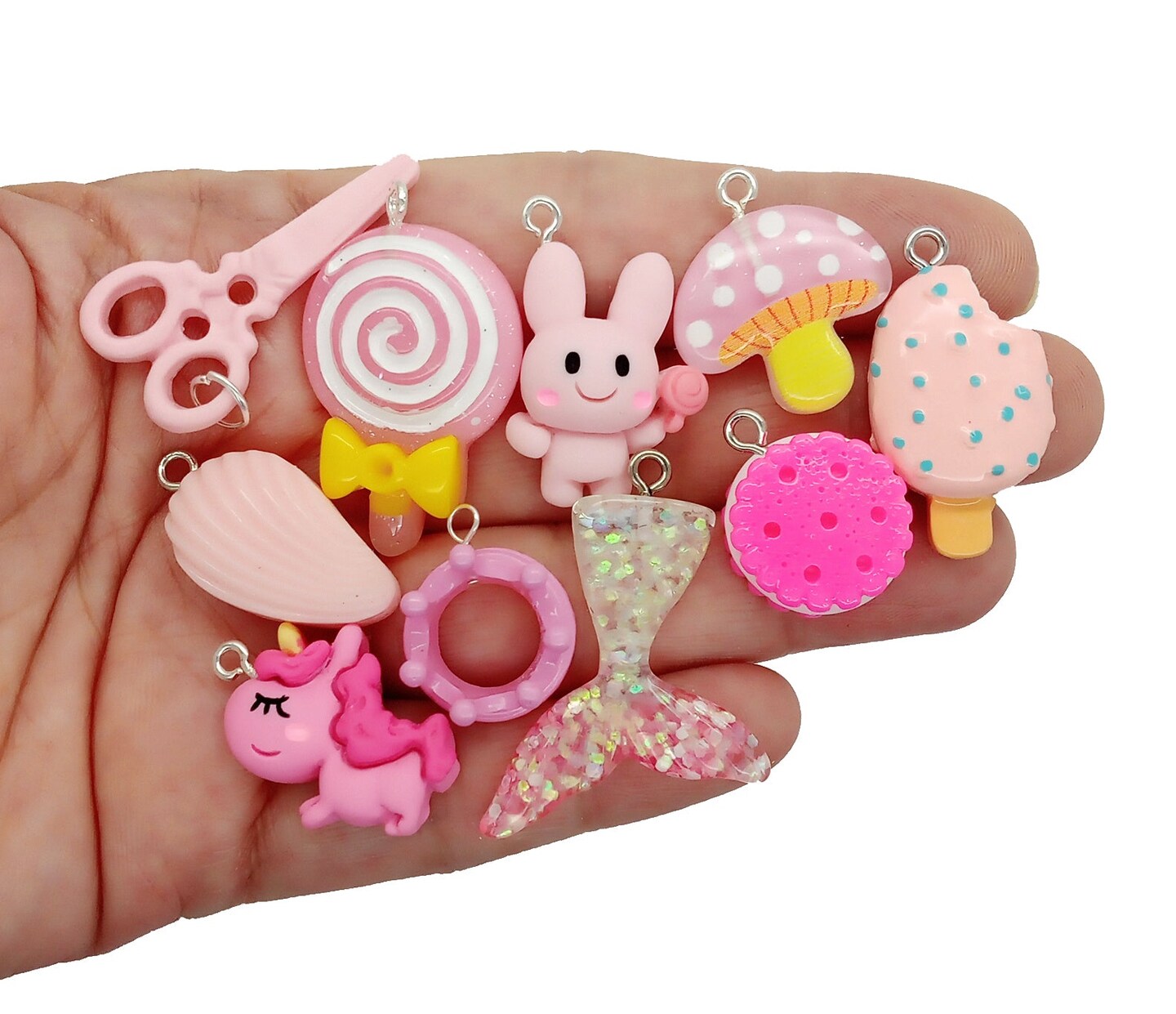 Pink Kawaii Charm Mix, 25pc Cute Resin Cabochon Charm Grab Bag, Adorabilities