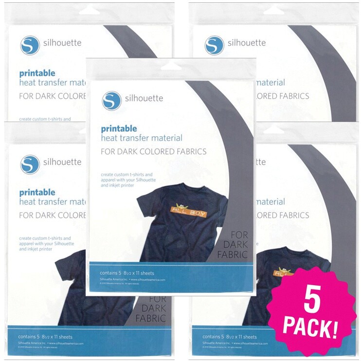 Multipack of 5 - Silhouette Printable Heat Transfer Material 8.5"X11" 5/Pkg-For Dark Fabrics