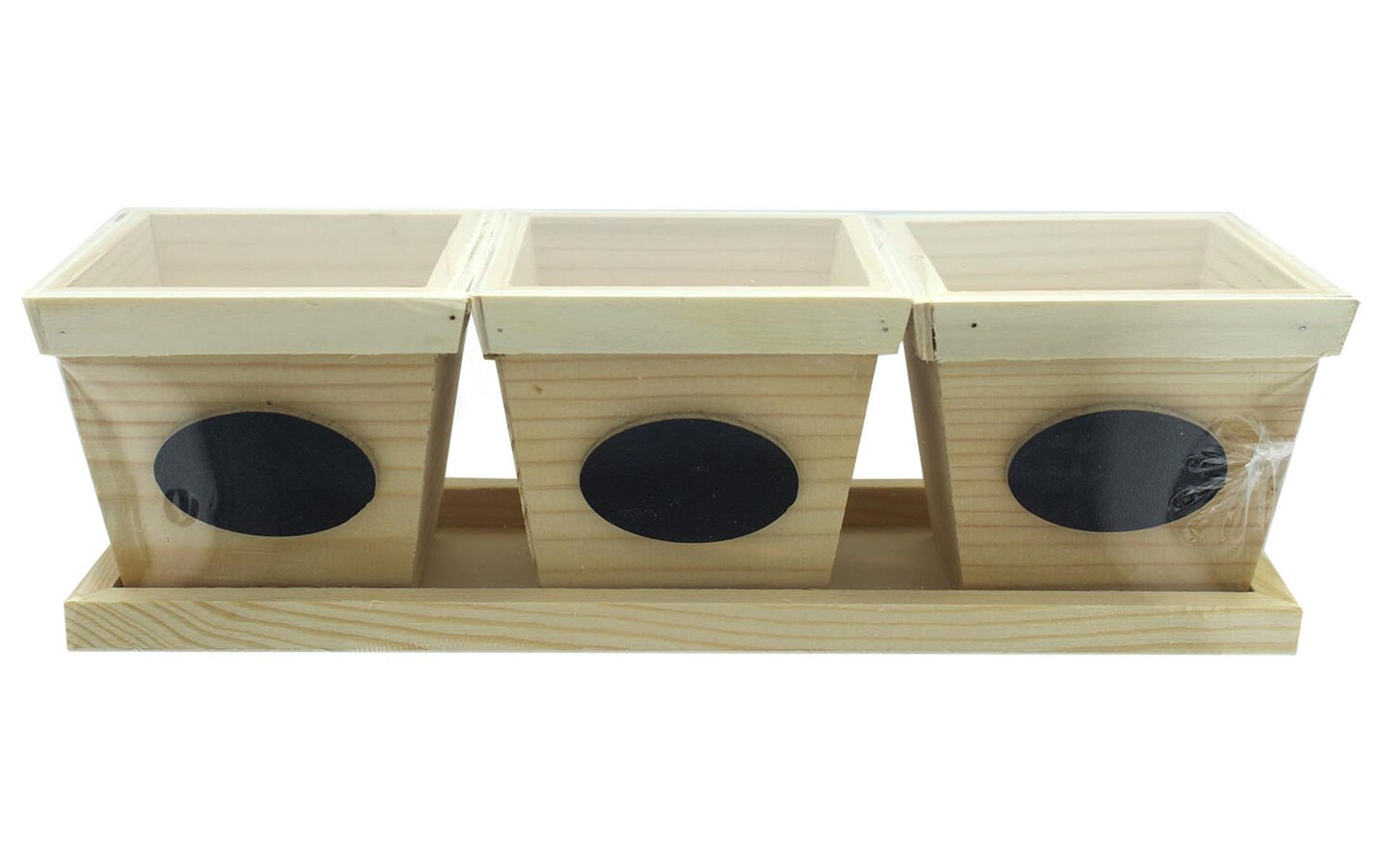 Spc Wood 3 Flower Pots In Tray W/Chalkboard Label