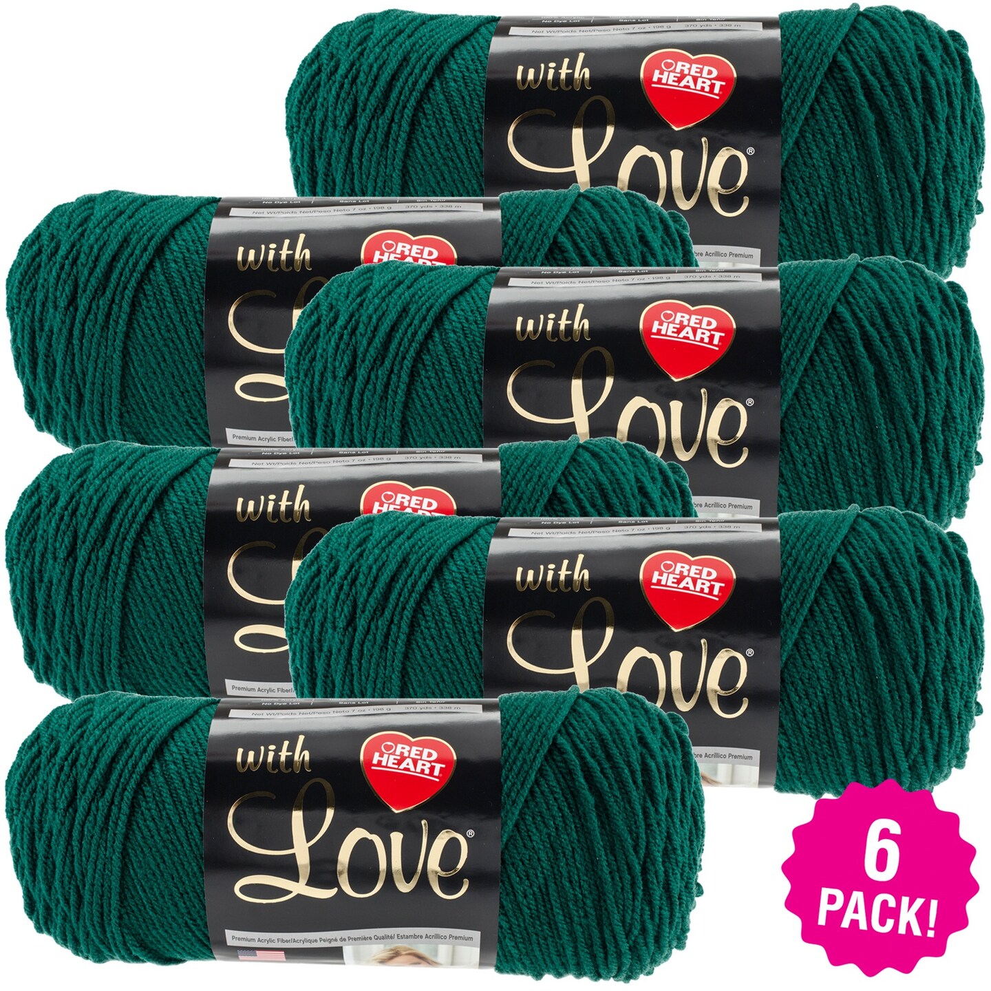 Multipack of 6 - Red Heart With Love Yarn-Evergreen