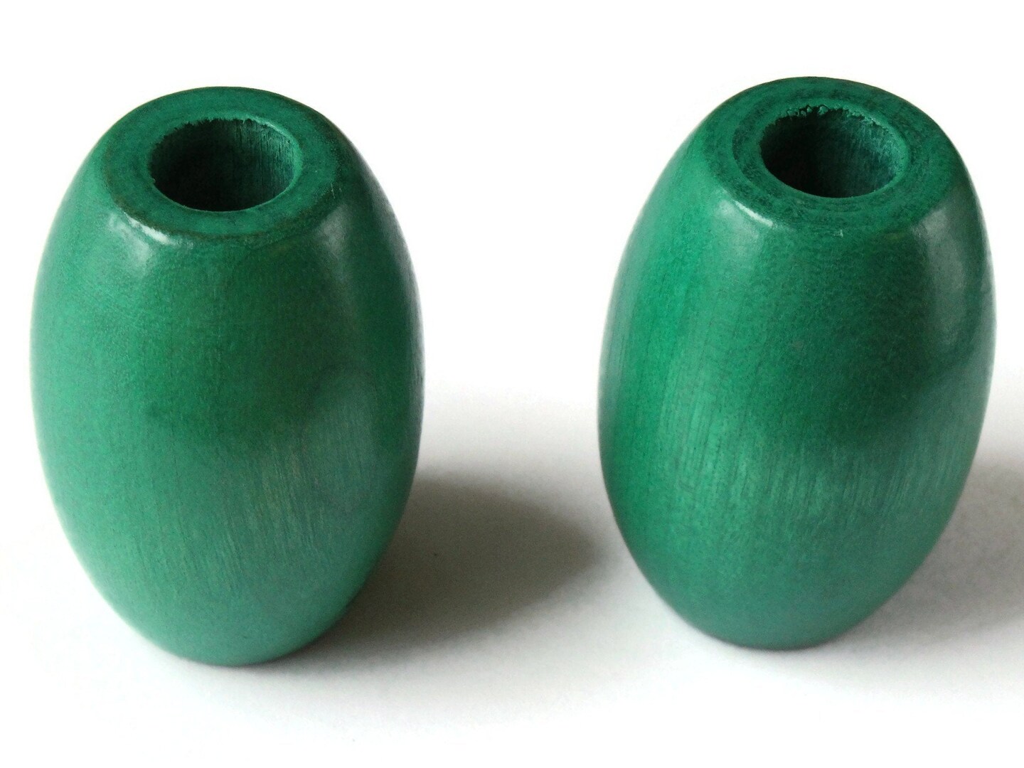 2 53mm Ridiculously Huge Green Wooden Barrel Beads - Vintage Macrame Beads