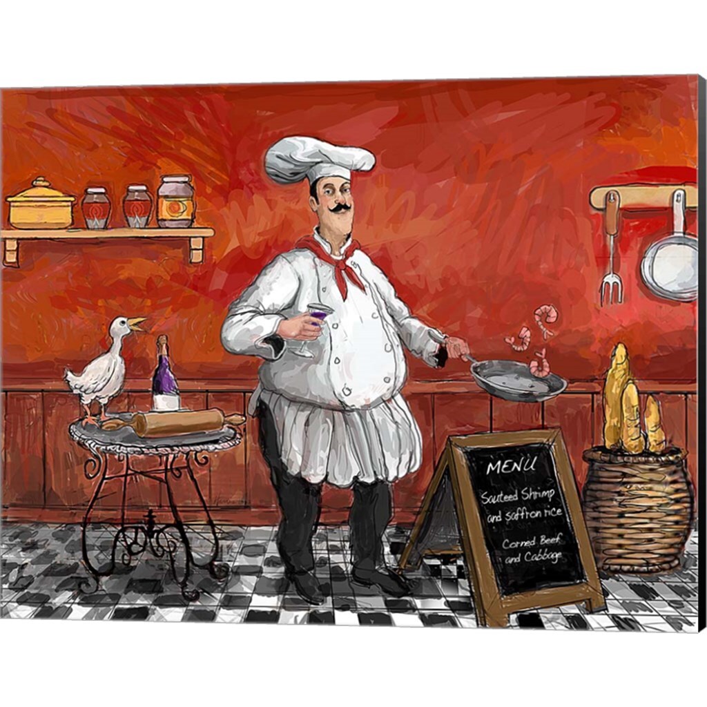 Eat Drink Love &#x26; Shrimp Chef by Frank Harris 15&#x22; x 12&#x22; Canvas Wall Art (Set of 2)