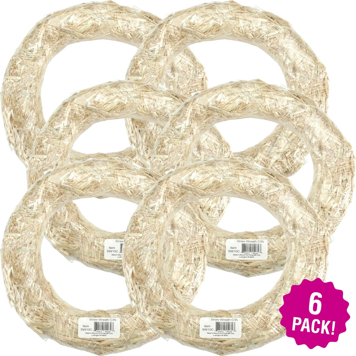 Multipack of 6 - FloraCraft Straw Wreath Form-18&#x22;