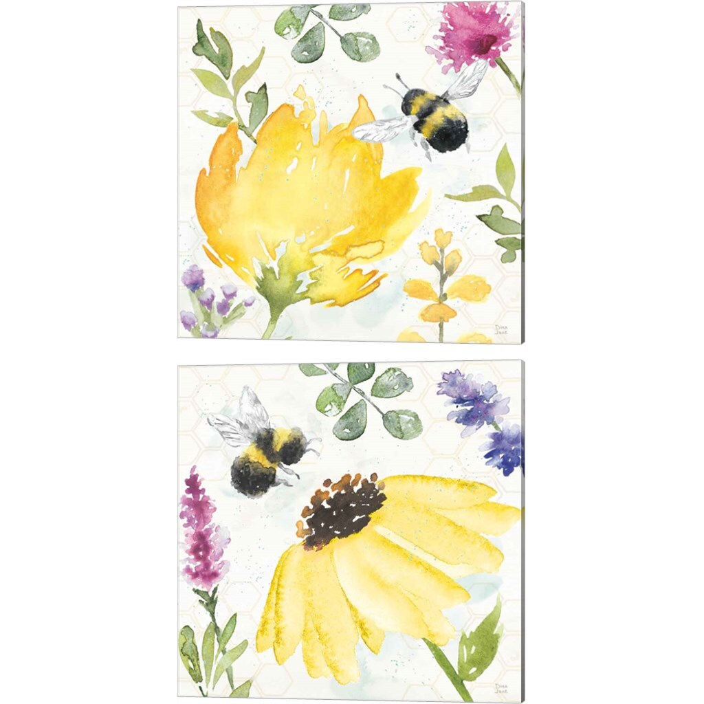 Bee Harmony B by Dina June 14&#x22; x 14&#x22; Canvas Wall Art (Set of 2)