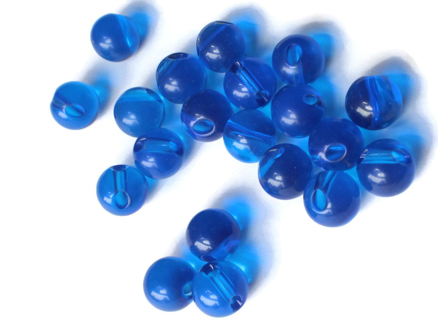 12 9mm 3/8 Inch Clear Blue Ball Buttons Round Vintage Lucite Buttons