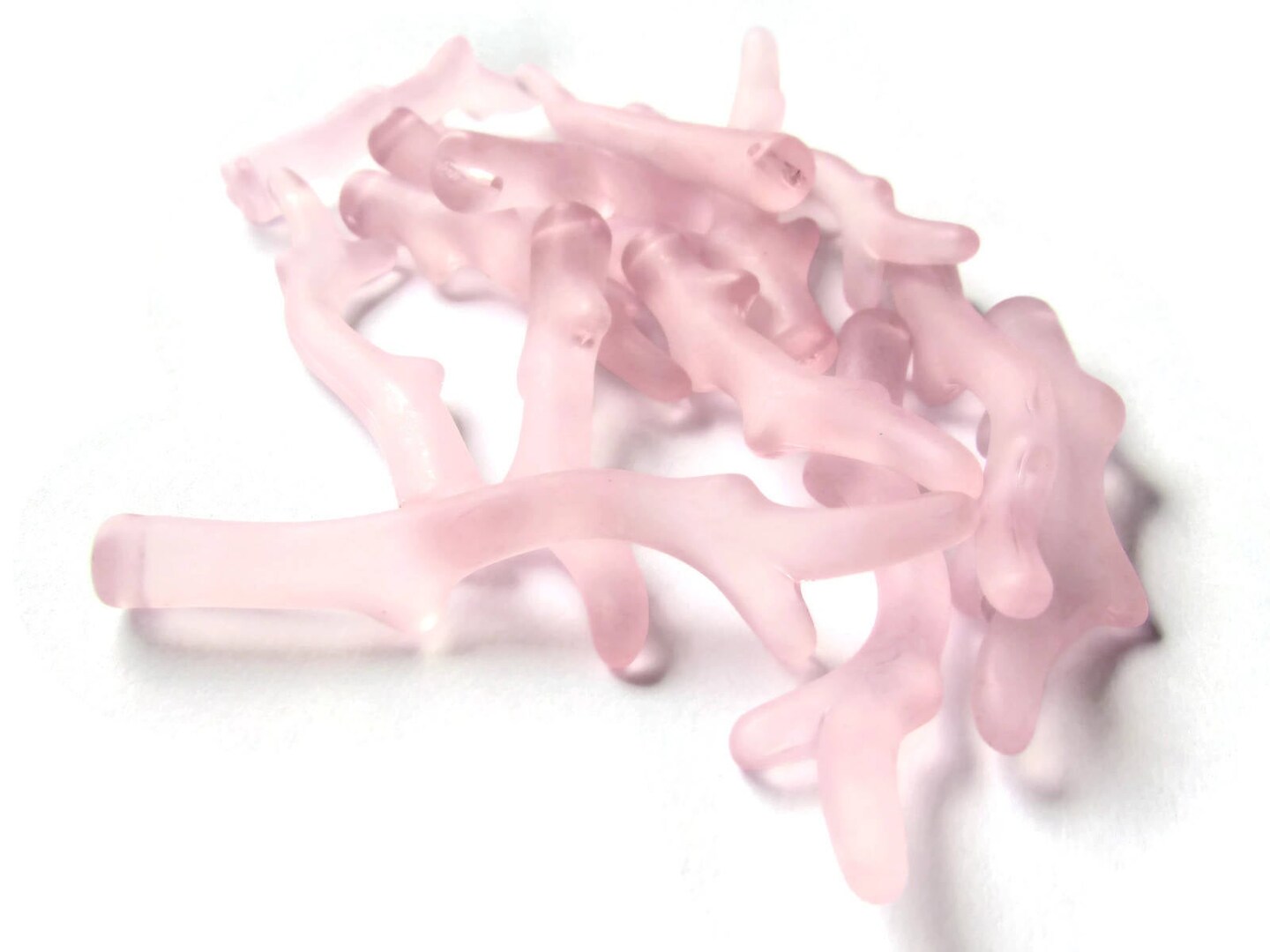 15 Light Pink Acrylic Branch Beads Frosted Clear Plastic Stick Beads Assorted Sizes Antlers Pendants
