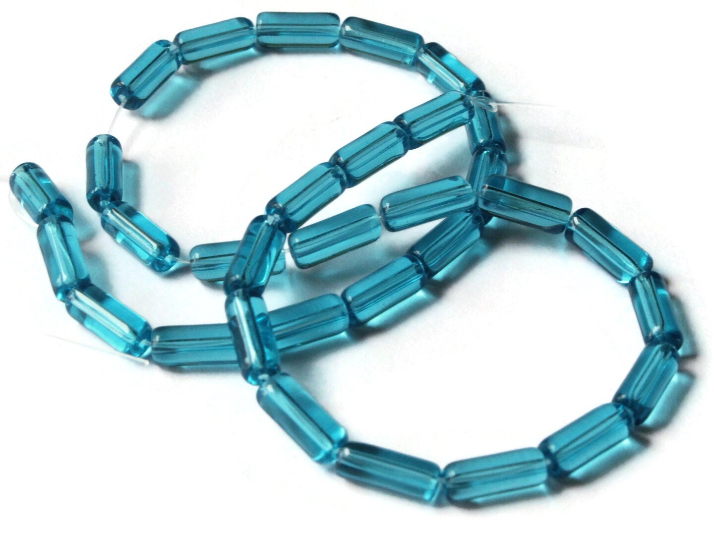 10mm Turquoise Blue Glass Tube Beads Transparent Beads 12.5 Inch Bead Strand Loose Beads