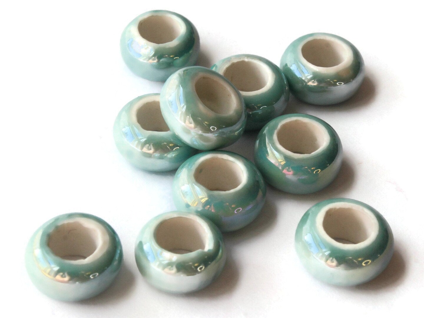 10 13mm Turquoise Porcelain Rondelle Beads