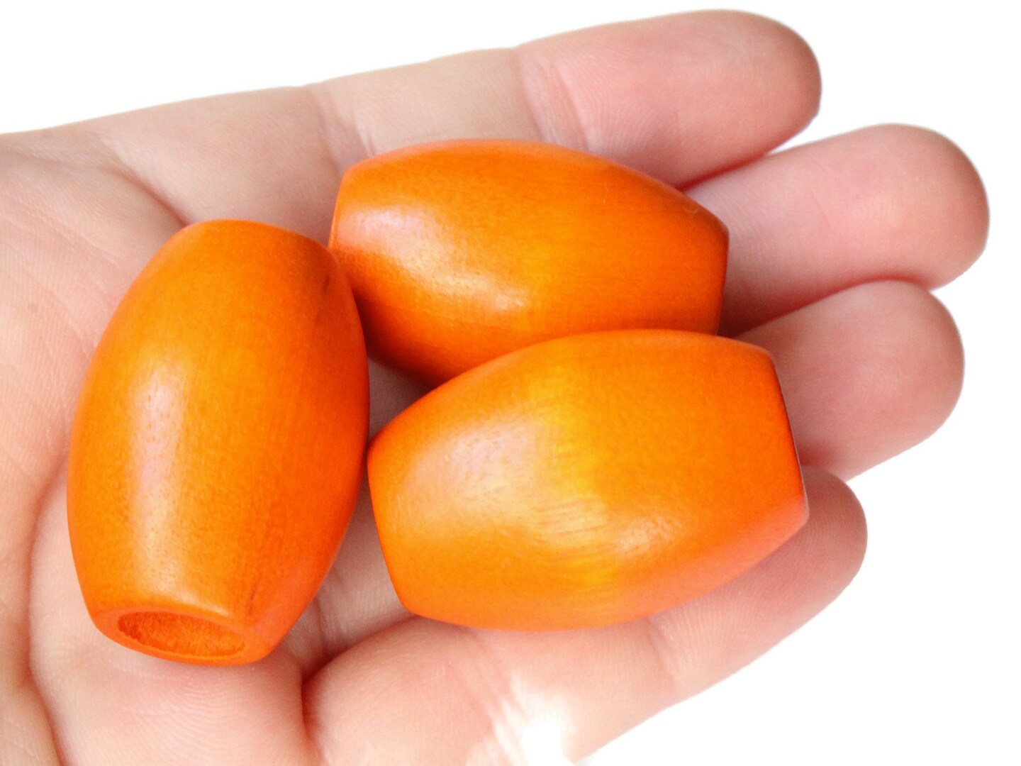 5 32mm Orange Wood Barrel Beads Vintage Macrame Large Hole Beads