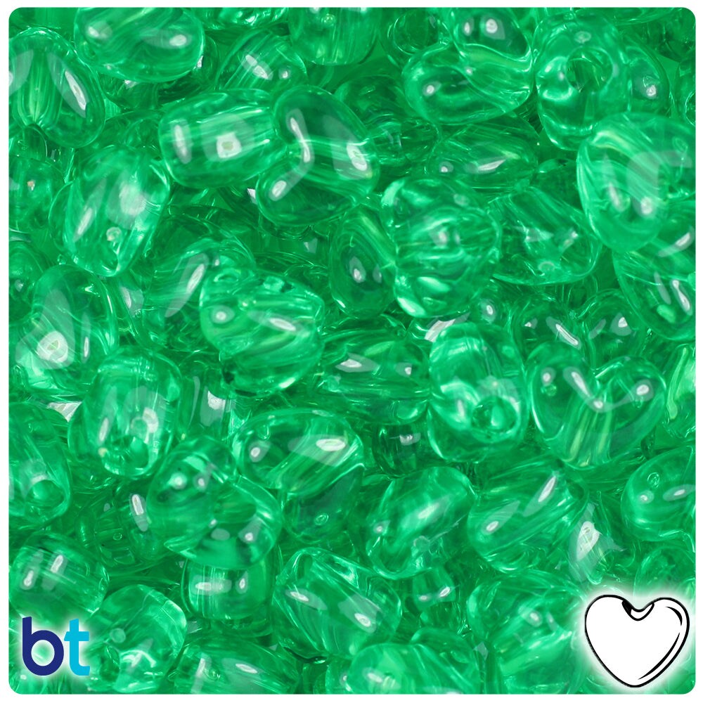 BeadTin Mint Transparent 12mm Heart (VH) Plastic Pony Beads (250pcs)