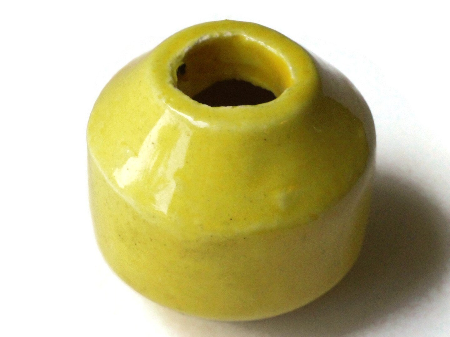 31mm Yellow Banded Round Bead Vintage Macrame Ceramic Porcelain Beads bXZ1 bC2