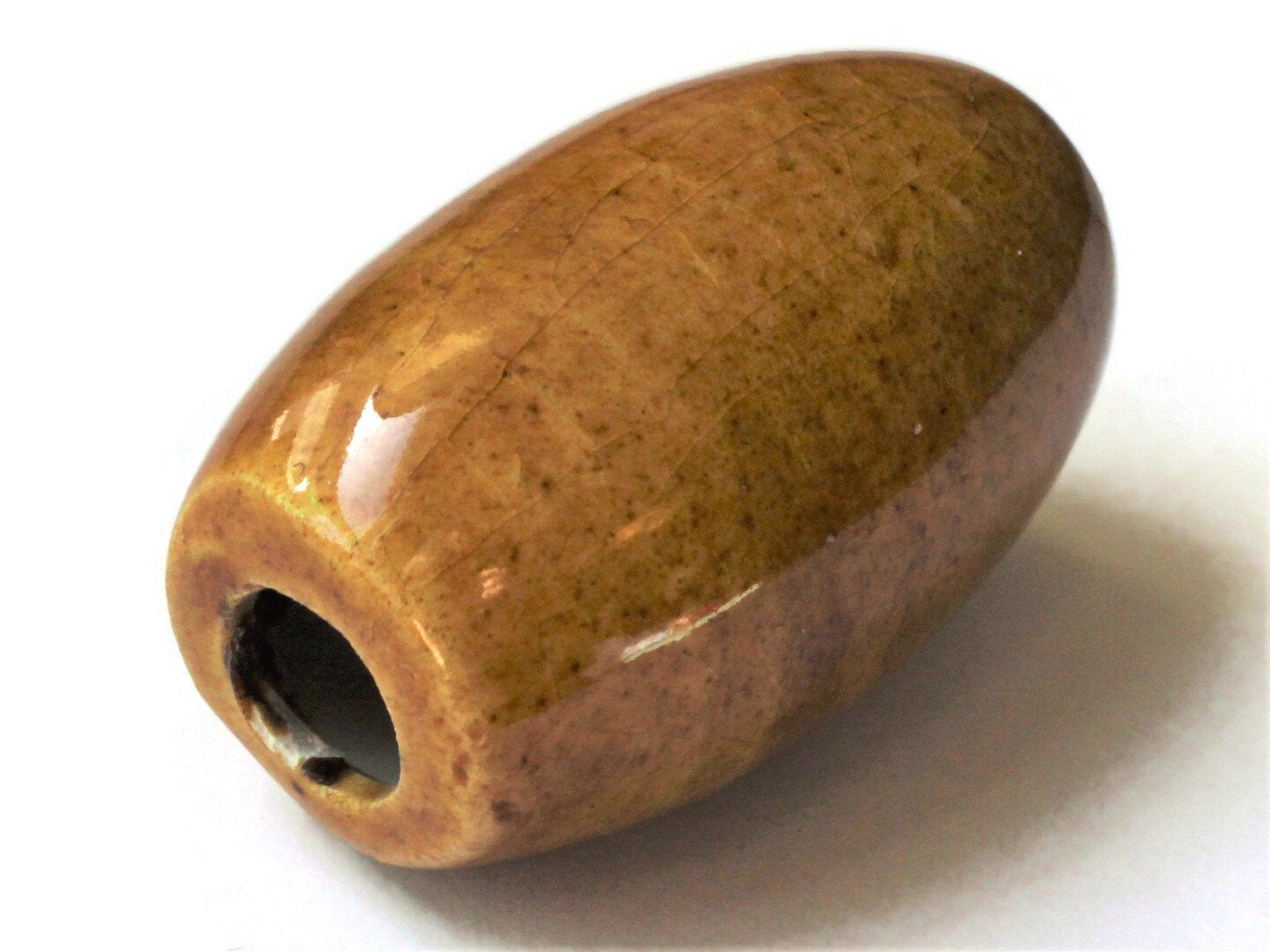 40mm Brown Tube Bead Vintage Macrame Bead Ceramic Large Hole Bead bD2