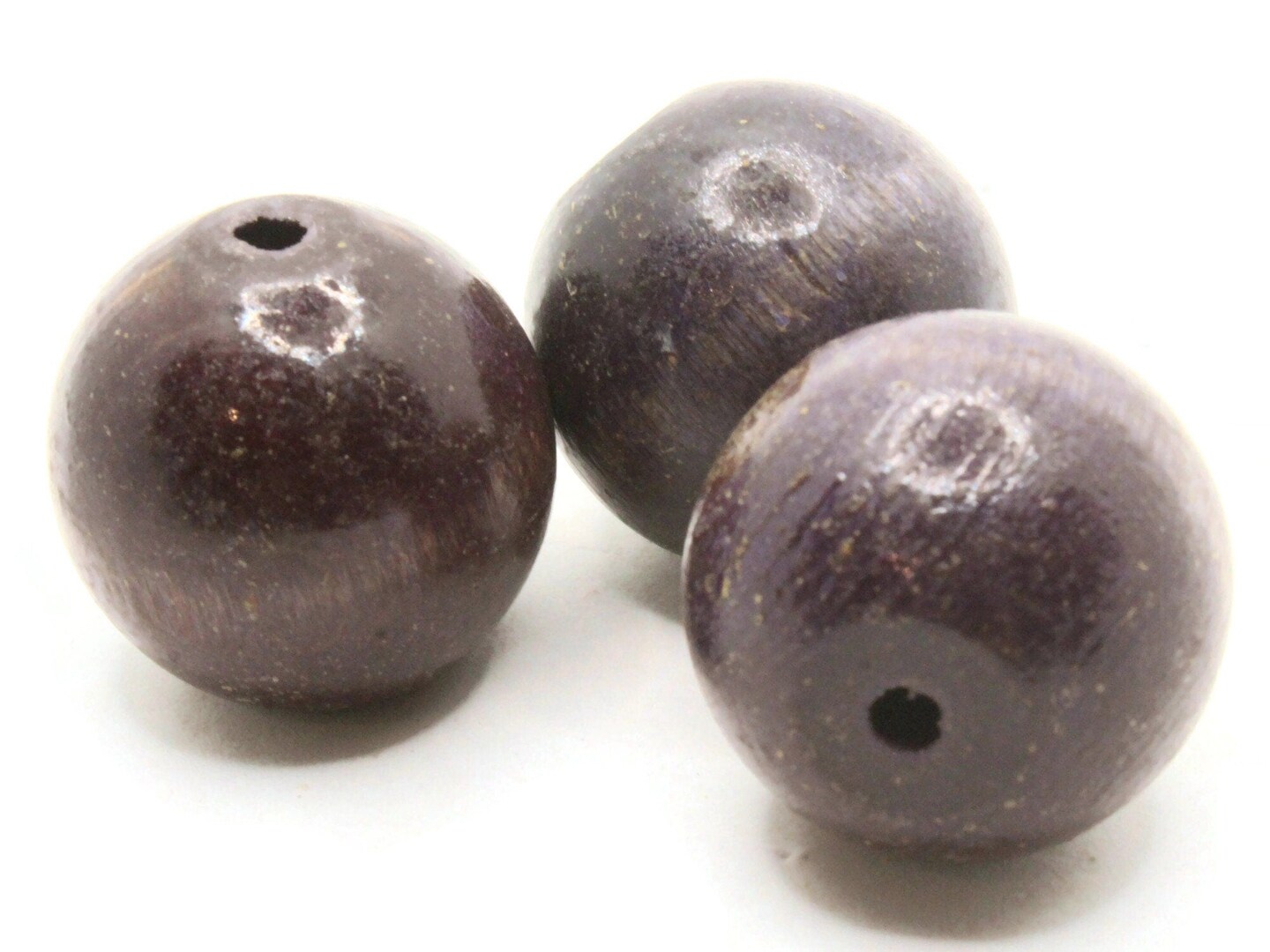 3 32mm Round Purple Wood Vintage Large Hole Beads
