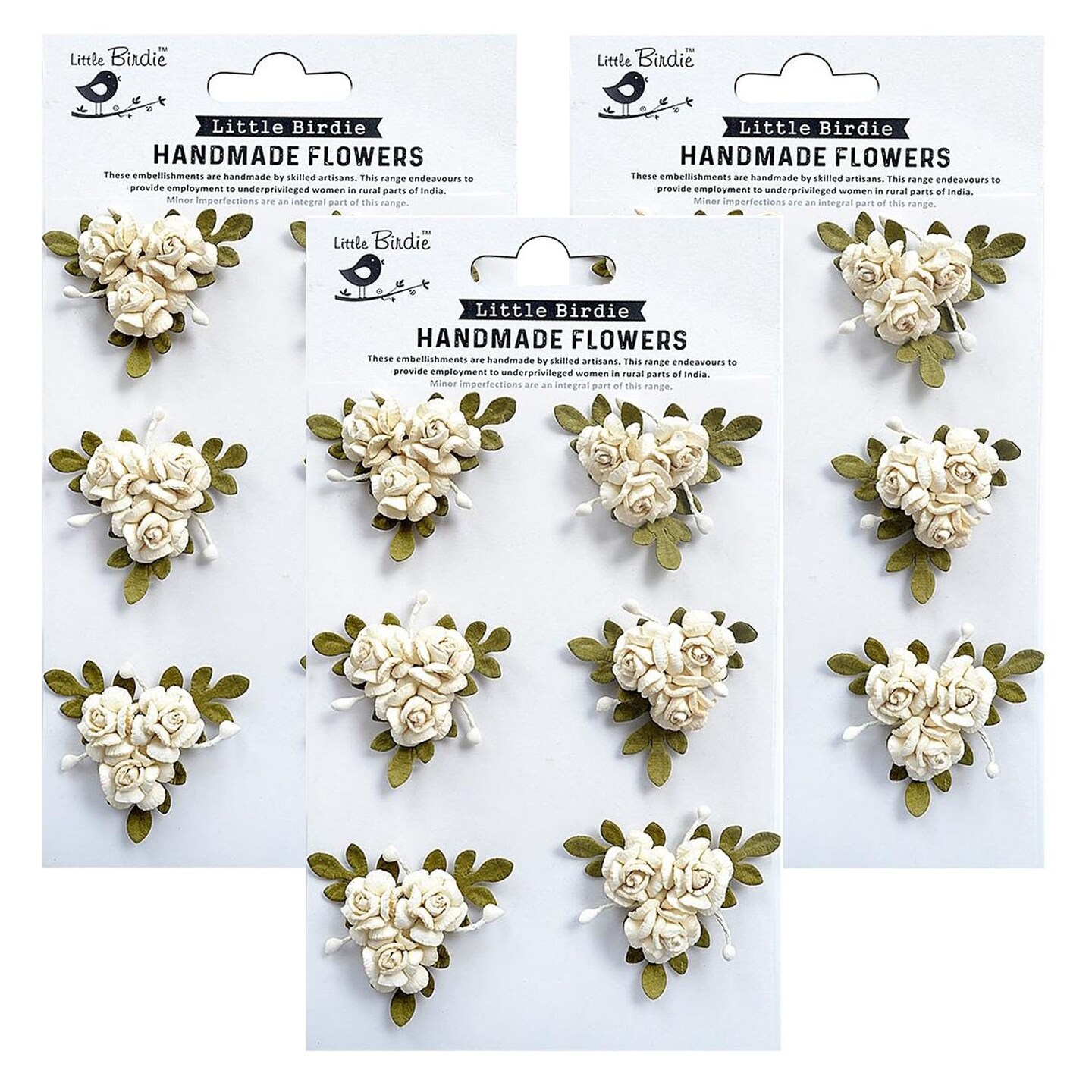 Pack of 3 - Little Birdie Francisca Paper Flowers 6/Pkg-Shabby Chic